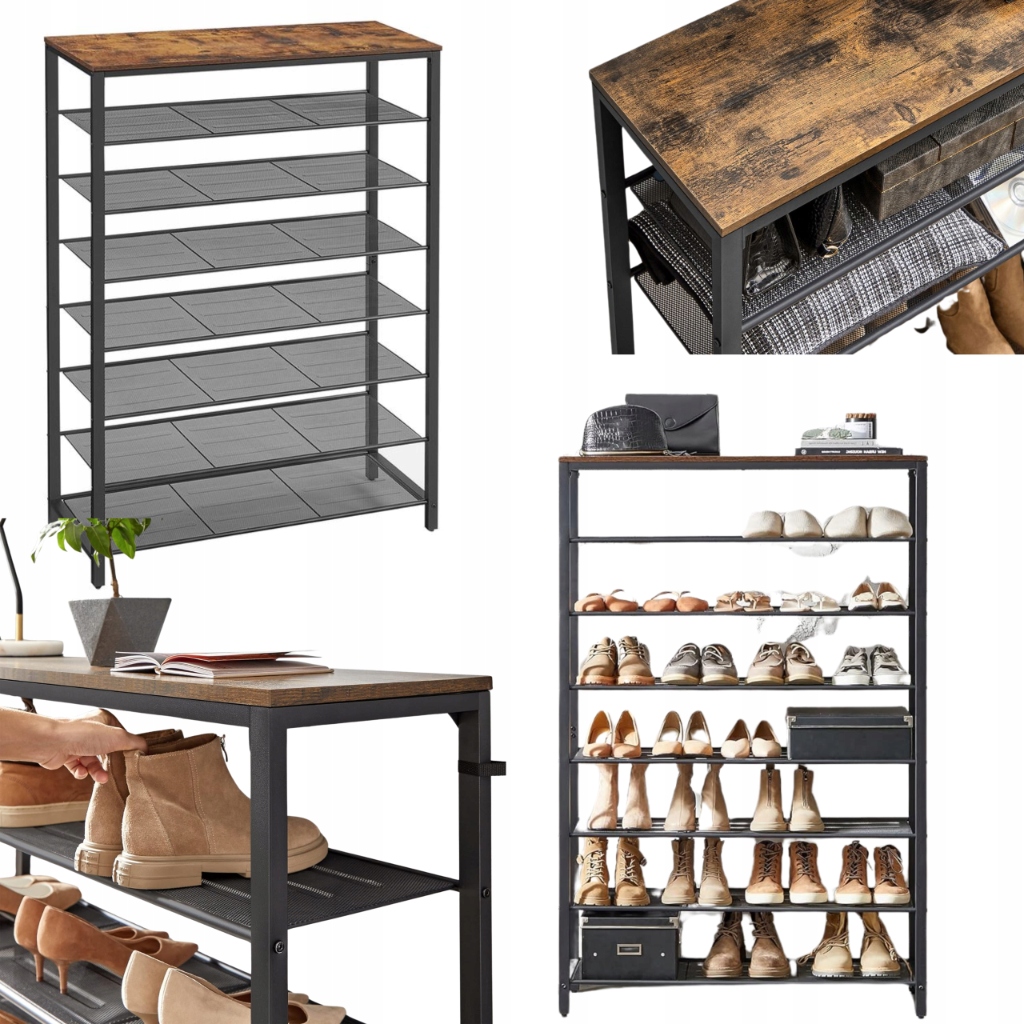 Polička so sieťkou Kovový vertikálny stojan na topánky 7 úrovní Veľký Organizér