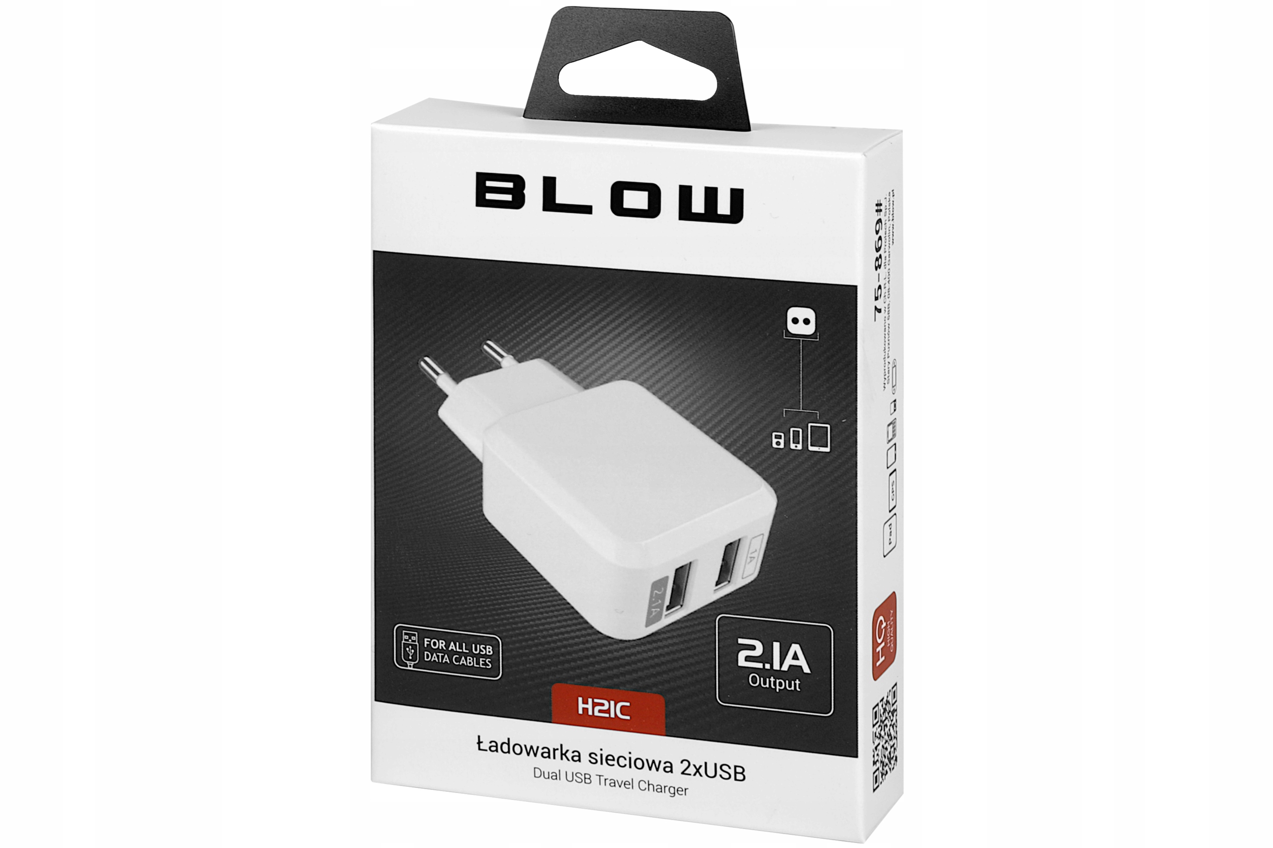 SZYBKA ŁADOWARKA SIECIOWA 2xUSB UNIWERSALNA DO TELEFONU 1A 2.1A 5V Marka Blow
