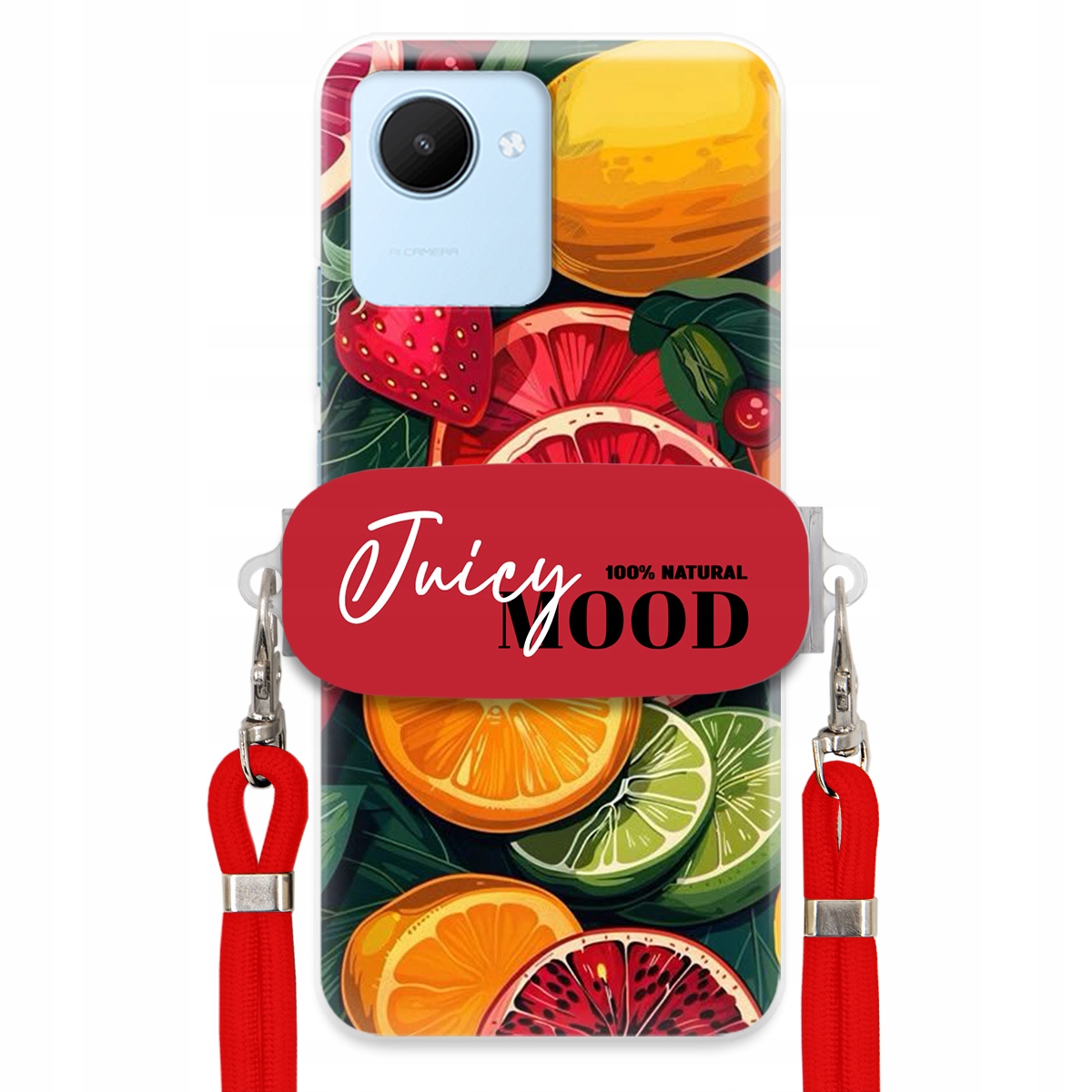 Puzdro pre Realme C30 Červené vodítko Crossbody Módny držiak Juice Mood Ovocie