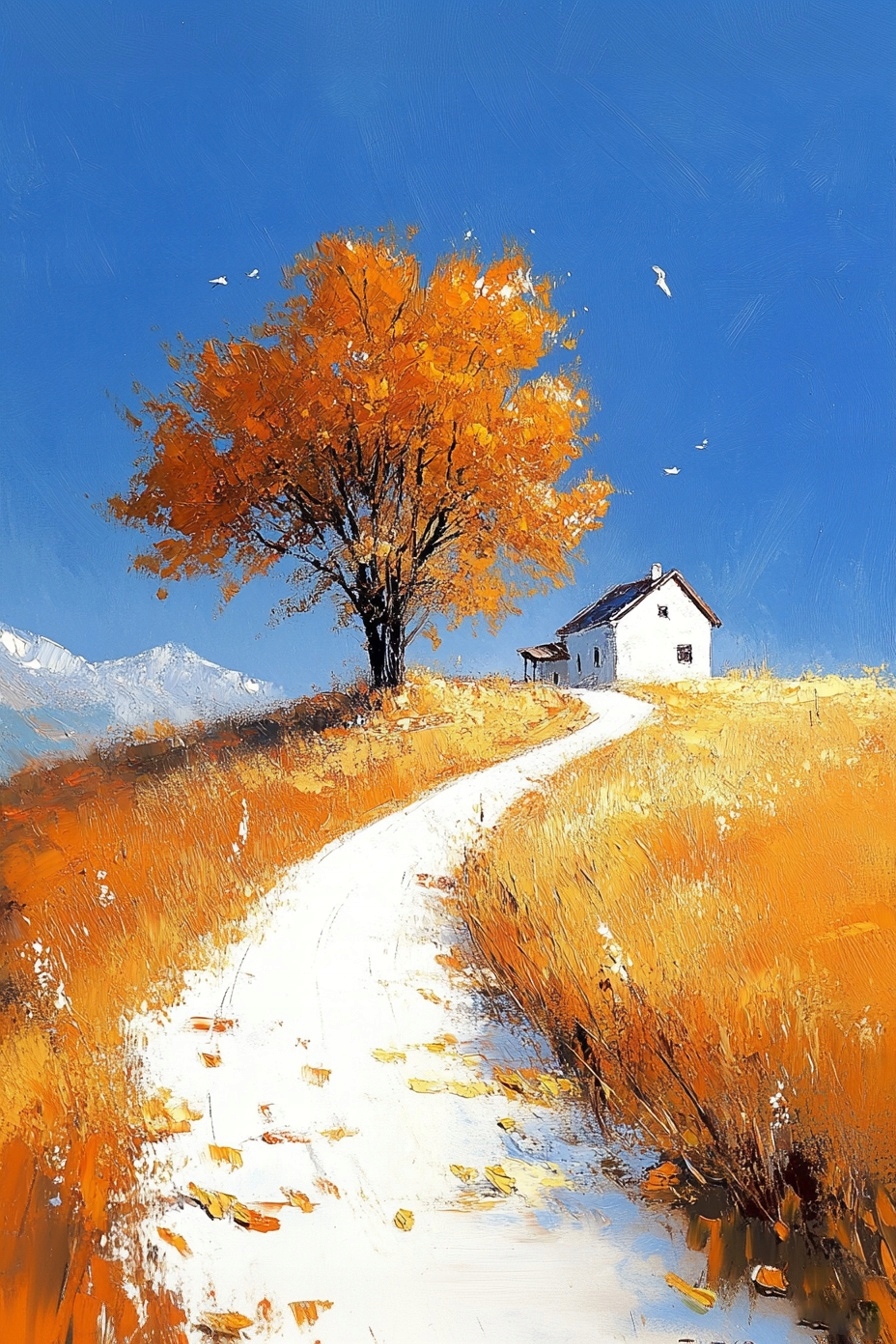 Obraz Na Plátně Canvas Krajina Podzim Pole Cesta Vesnice Strom Dům 80x120