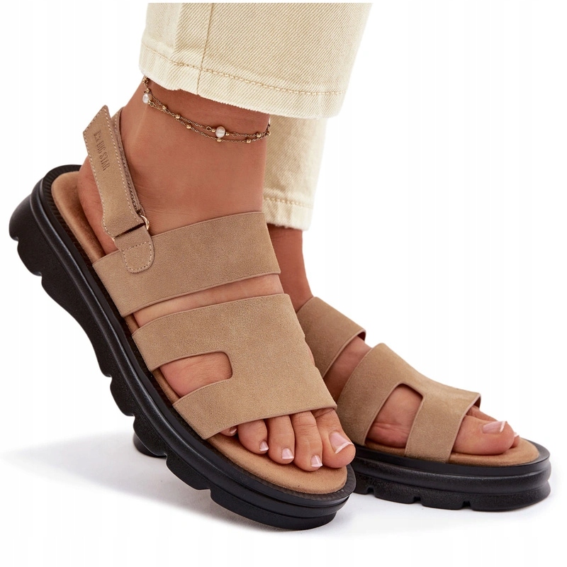 Dámské Sandály Z Pohodlné Semišové Kůže Big Star TT274482 Béžové 37