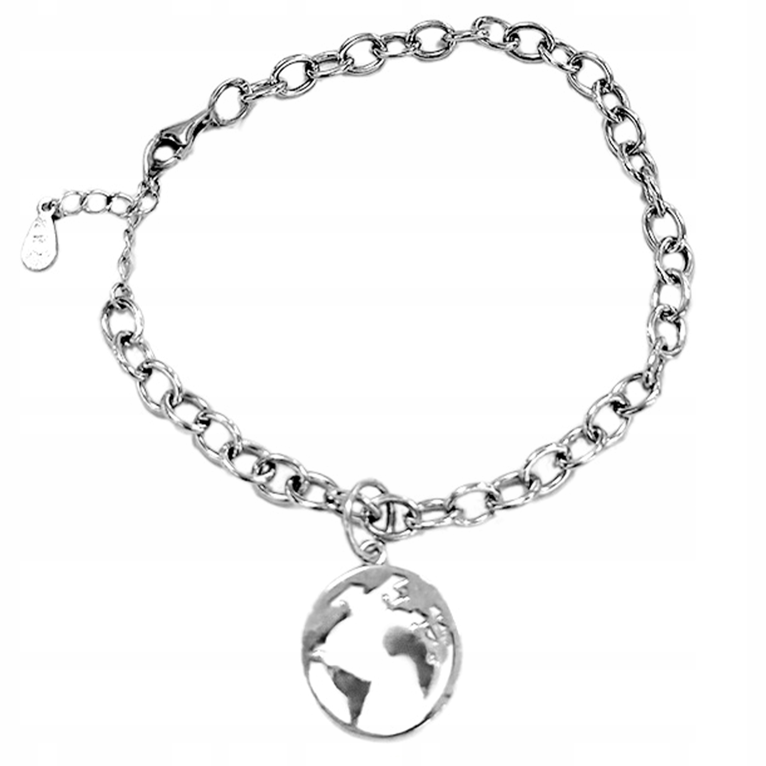 Stříbrný náramek 925, masivní, s přívěskem, zeměkoule, globus jako dárek