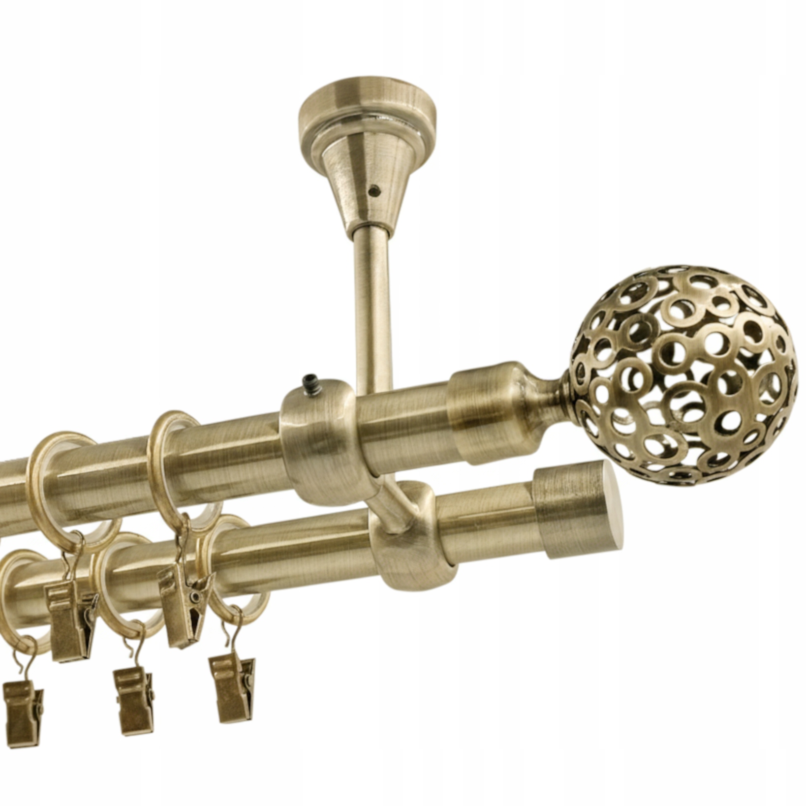 Garnýž Dvojitá Stropní Tyč Na Závěsy 19mm Výběr Koncovek Zł Antik 120cm, Pozinkovaná