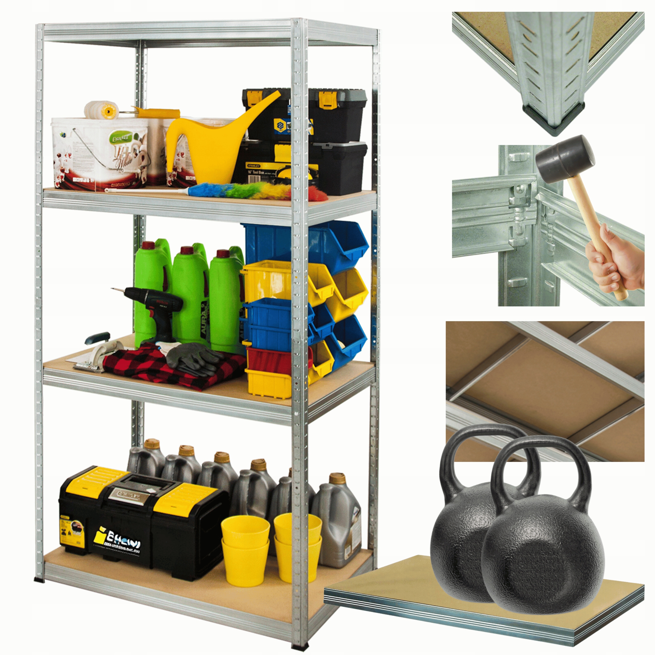 Kovový skladovací regál z pozinkovanej garáže Helios 180x75x30 cm 4Px275 kg