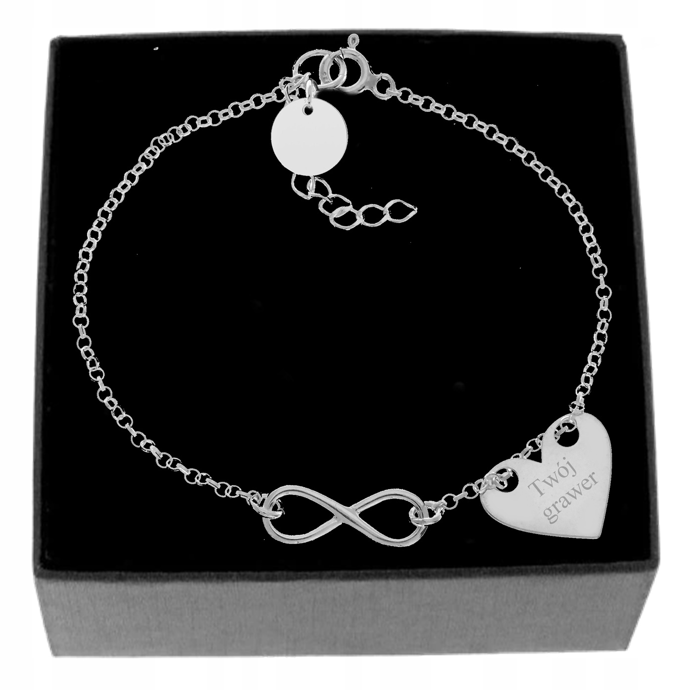 

Serce Infinity Bransoletka Grawer Kółko Srebro 925