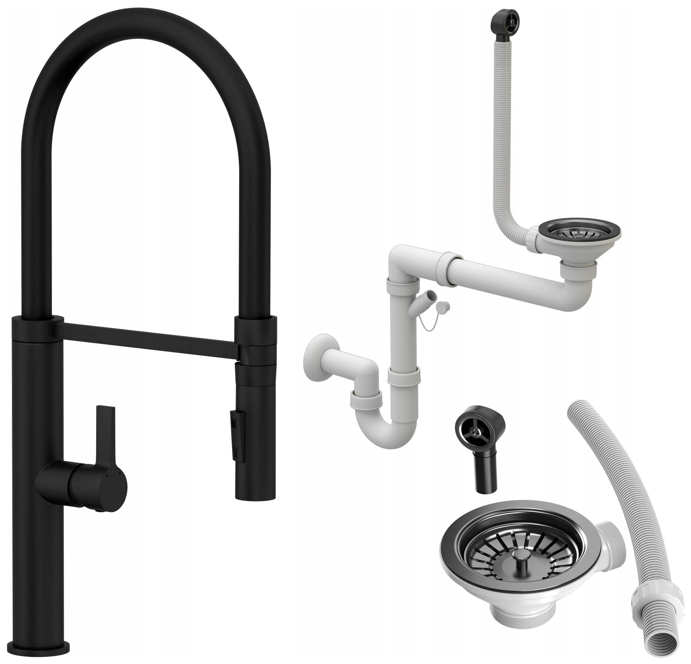 Kompletná Čierna Kuchynská Batéria Čierny Sifón