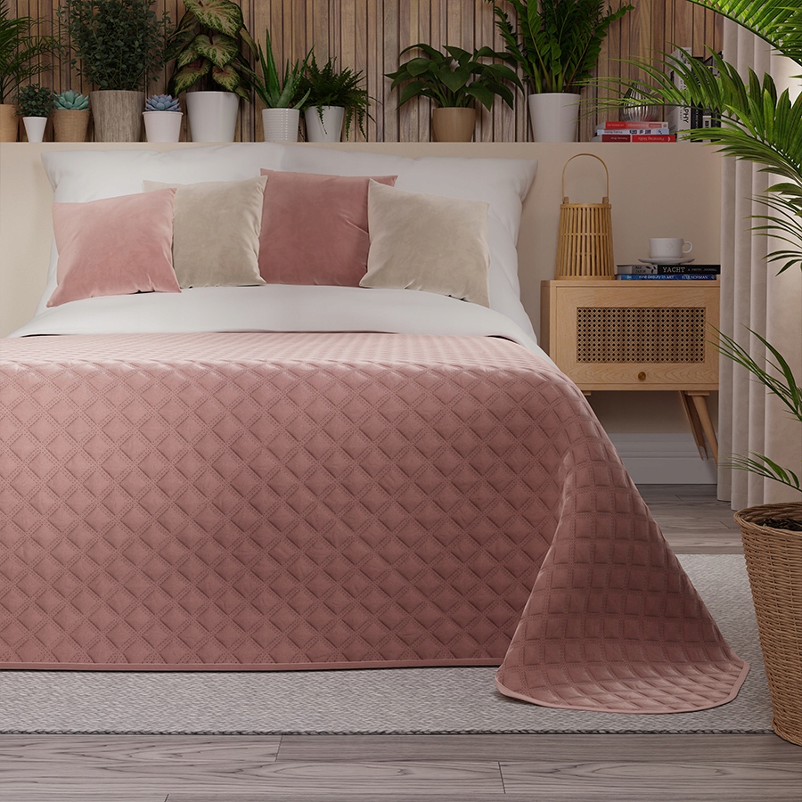 Velvi Přehoz na postel, 170 x 210 cm, barva tmavě pudrově růžová