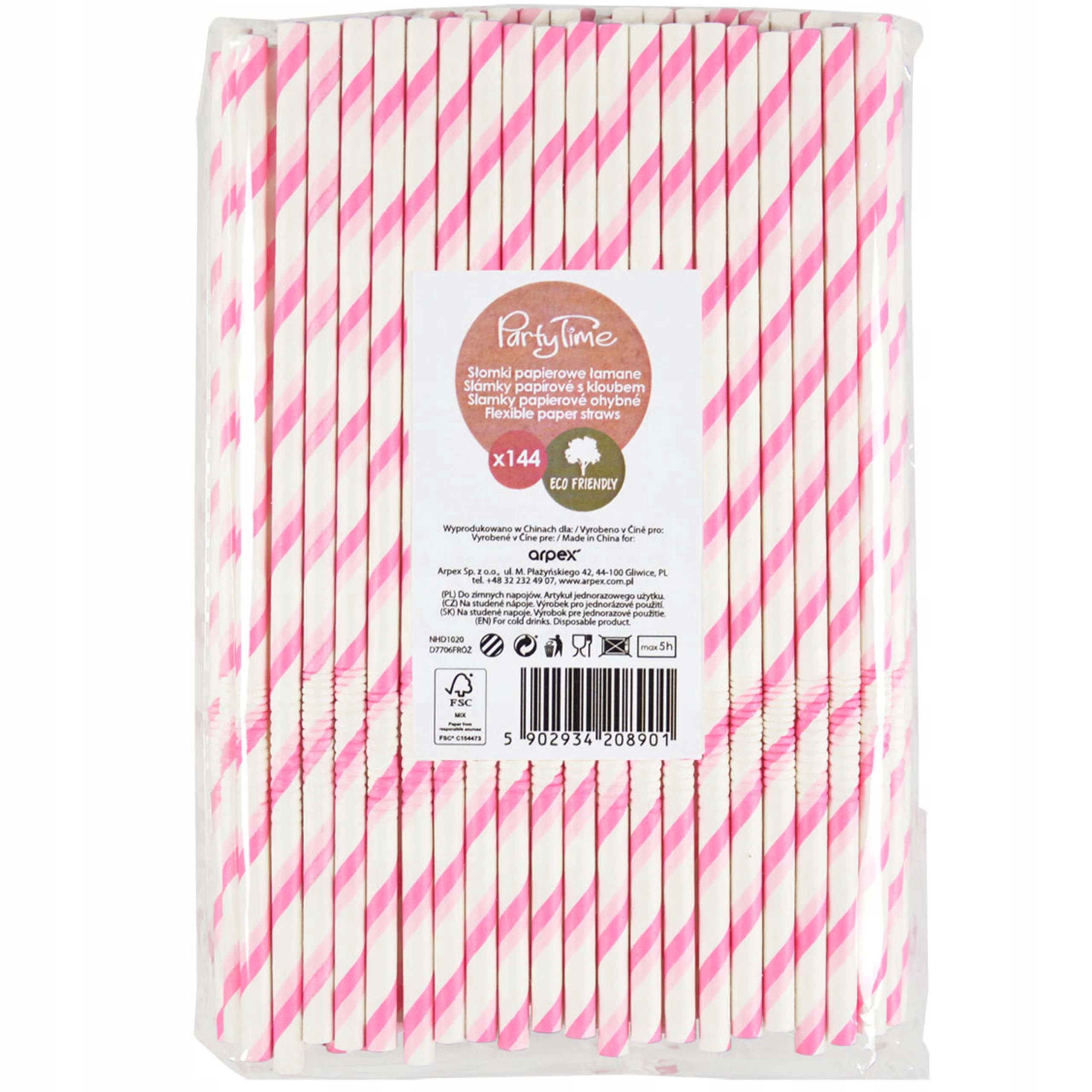SŁOMKI PAPIEROWE ŁAMANE 144szt 20cm RÓŻOWE ARPEX Materiał papier