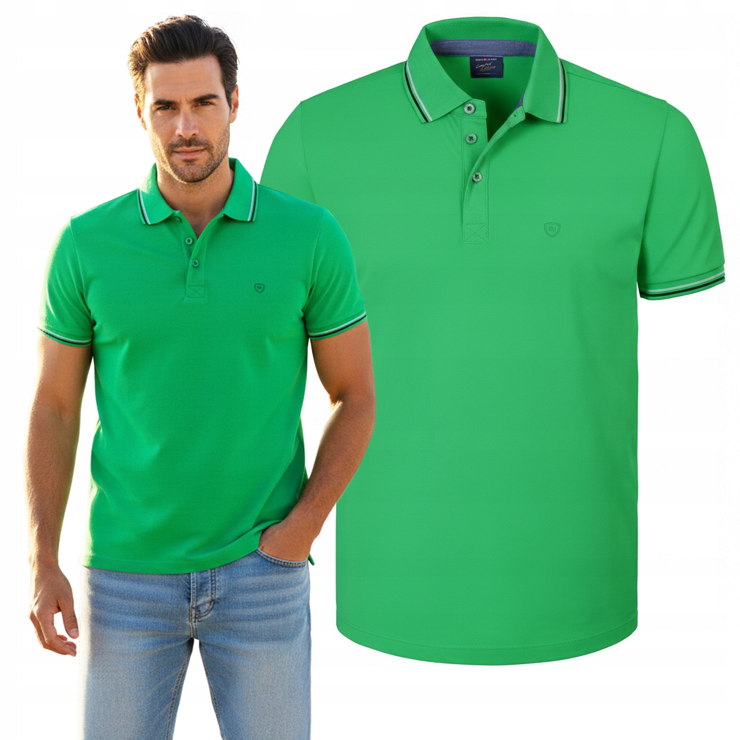 polokošile Pánské Zelené Bavlněné Copper Elegantní L Pako Jeans