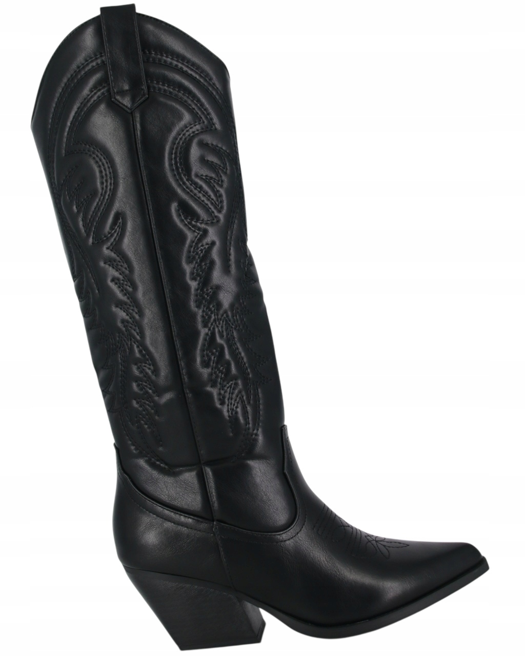 Dlouhé Kozačky Kovbojské Boty Boty Na Podpatku Dámské Pohodlné Černé Eko Kůže 36