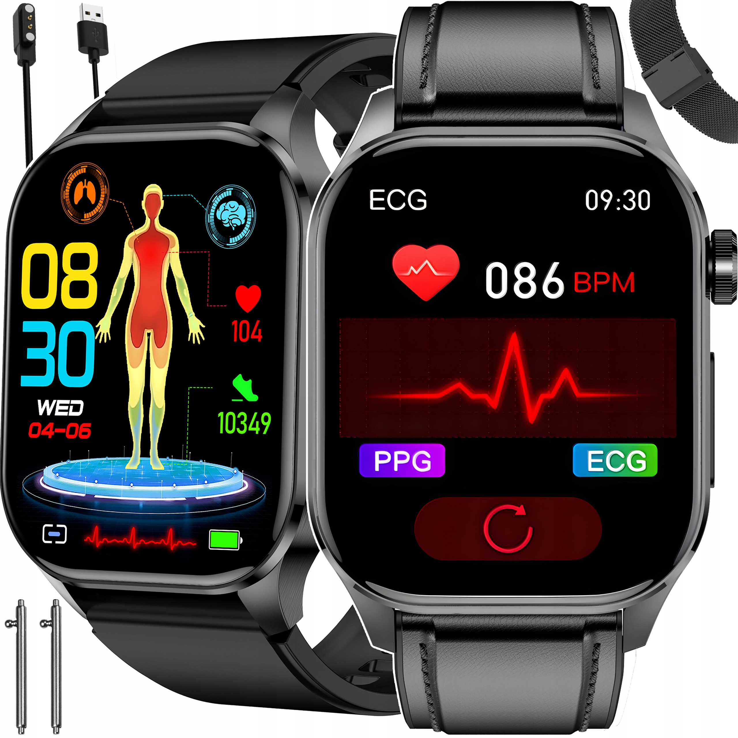 Smartwatch Zegarek Ekg Glukoza Ciśnieniomierz Rozmowy Amoled 3 paski Menupl