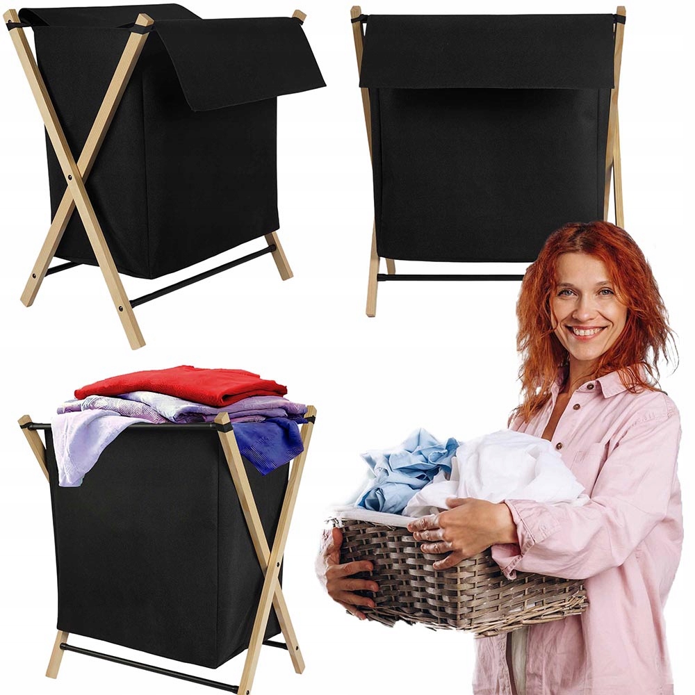 Koš Na Prádlo 58 L Koupelnový, Dřevěný, Prostorný, Odolný, Skládací