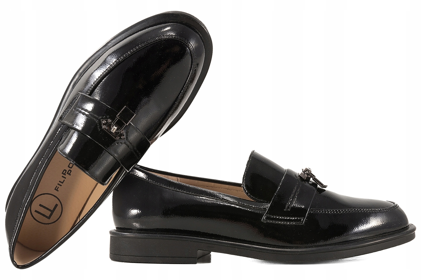 Filippo DP7751 Dámské Polobotky Lordsy Mokasíny Kožené Laky černé 37