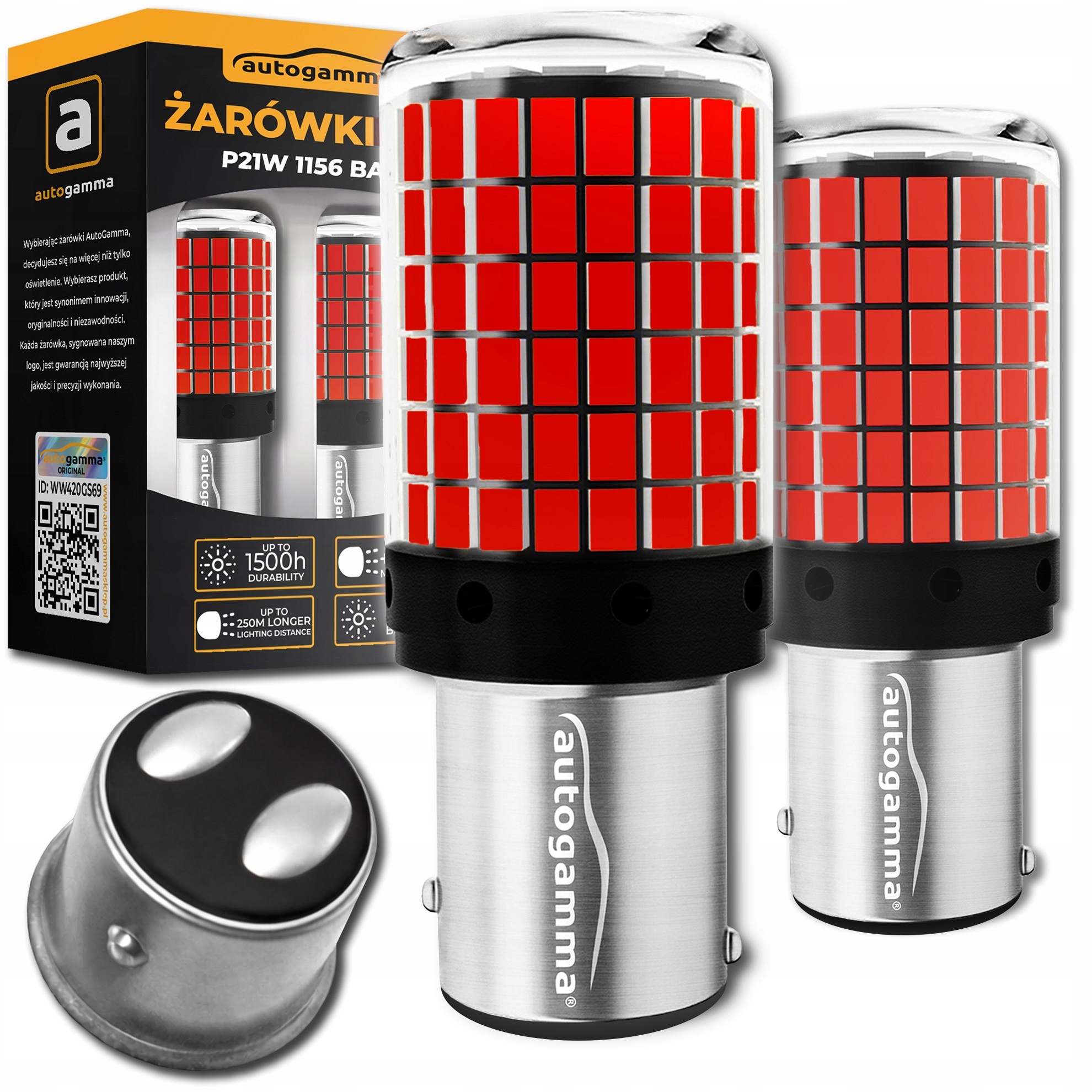 Żarówka Samochodowa P21/5W 1157 BAY15D Led 144 Smd 4014 Czerwona Stop 2 szt