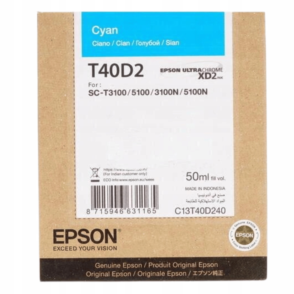 Epson Tusz SC-T3100 T40D240 Cyan Stan opakowania oryginalne