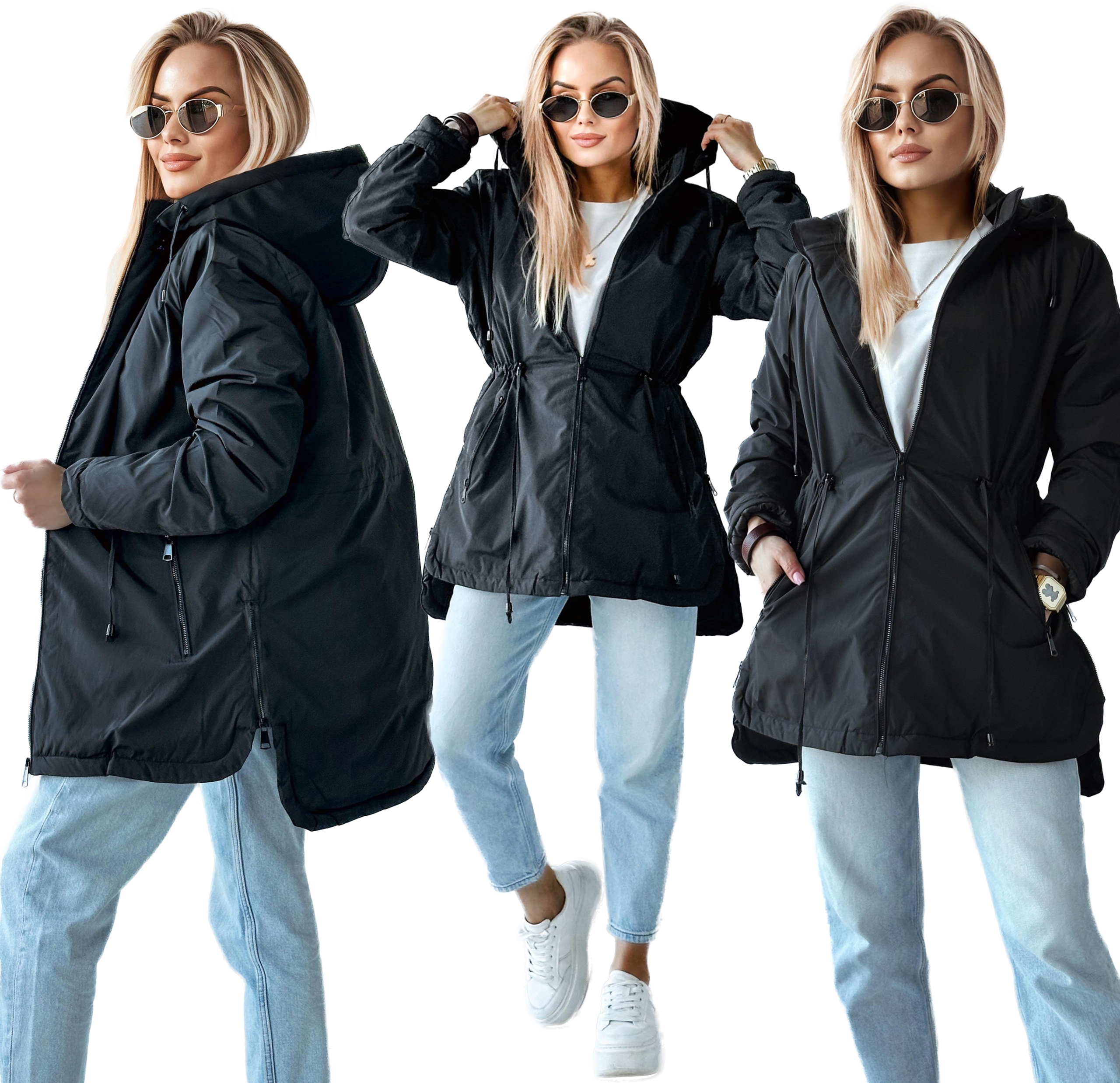 Przejściowa Kurtka damska płaszczyk Parka ocieplana kaptur XL Edith