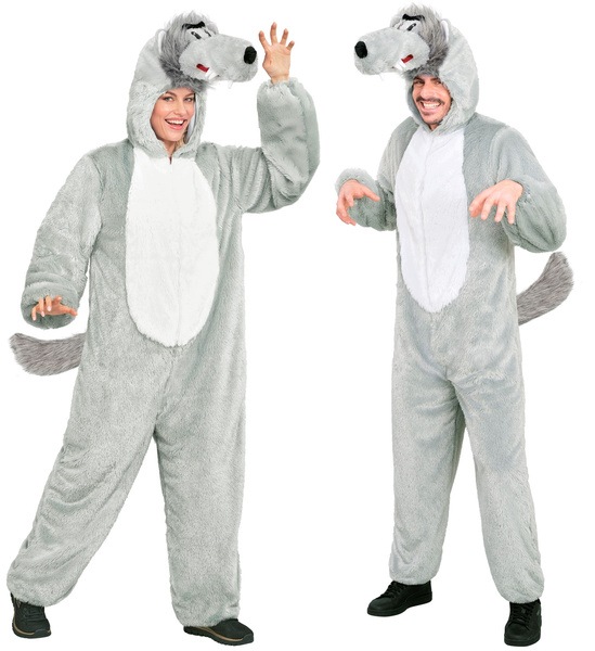 Kostým Vlk Šedý Unisex Plyšový Kombinéz Kostým Zvířata M