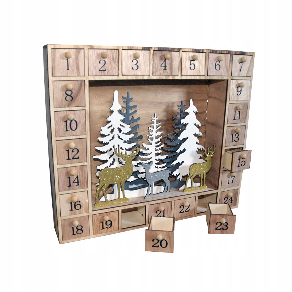 KALENDARZ ADWENTOWY Z OTWIERANYMI OKIENKAMI LED CH