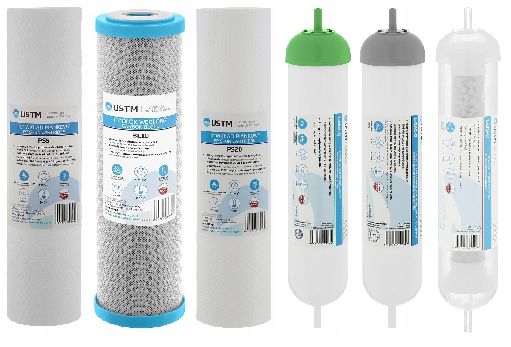 Wkłady do filtra wody Osmoza RO7 Komplet Ustm