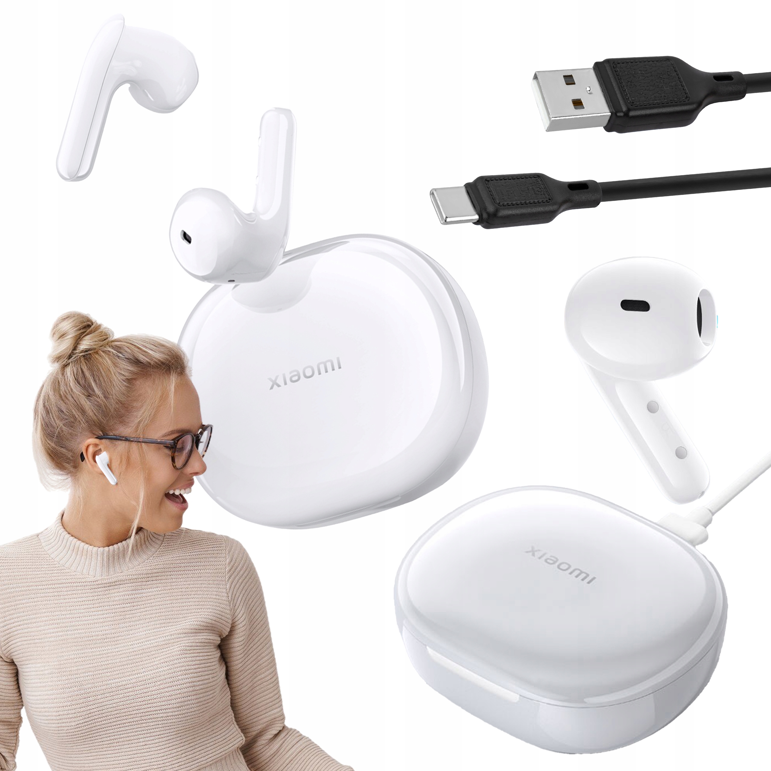 Bezprzewodowe słuchawki białe XIaomi Earbuds Air3 do telefonu Bluetooth 5.3
