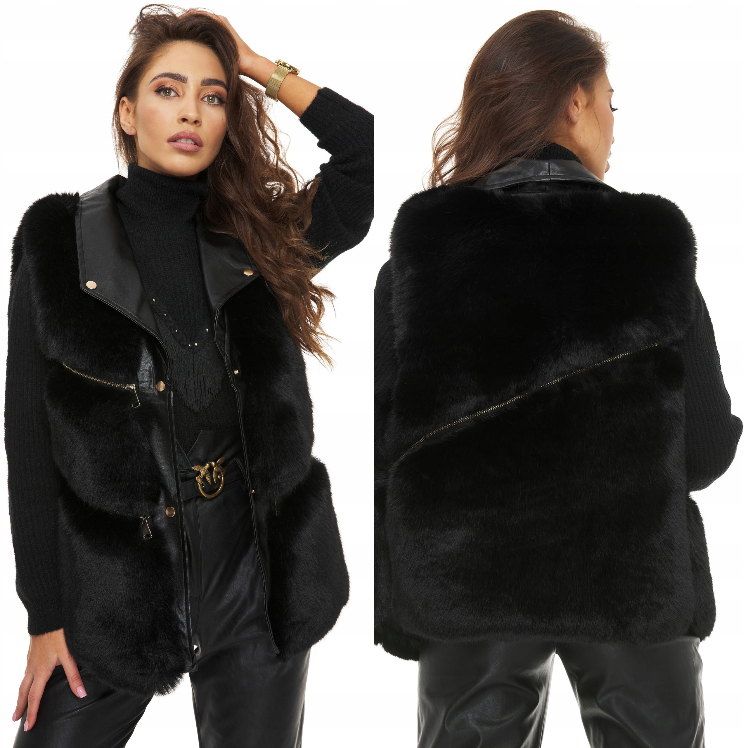 

Kamizelka Futrzana Futro Premium eko skóra czarna