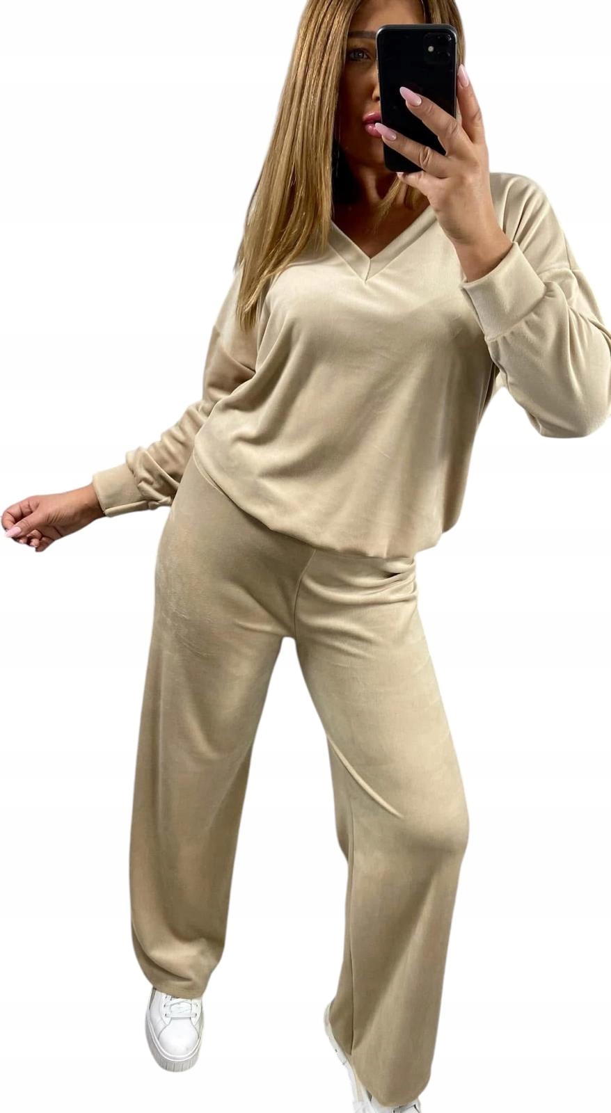 Z934 Teplákovka Velurový Hladký Béžový vel. 46 (3XL)