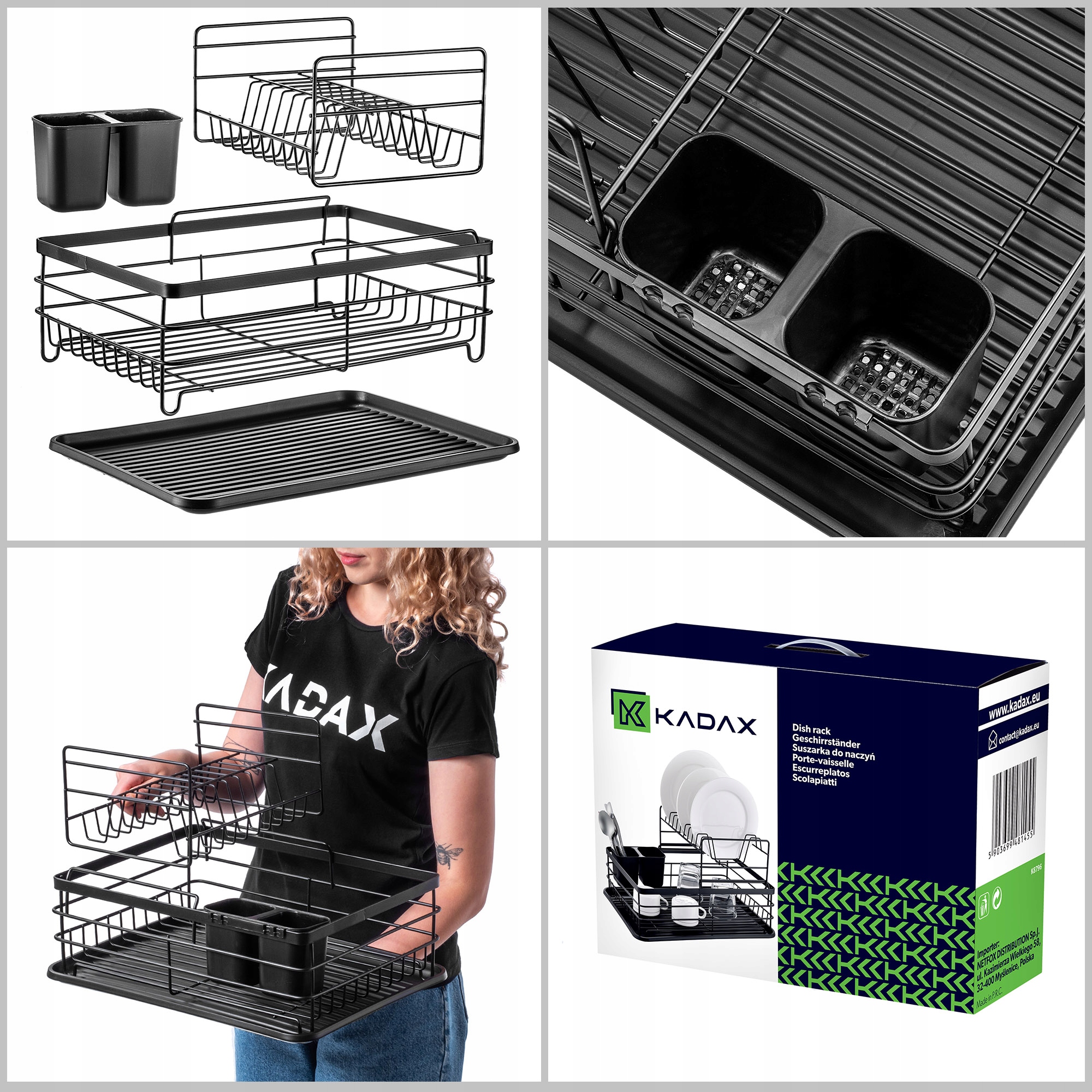 SUSZARKA DO NACZYŃ OCIEKACZ TALERZE STOJĄCA CZARNA DWUPOZIOMOWA DUŻA Typ dwupoziomowa