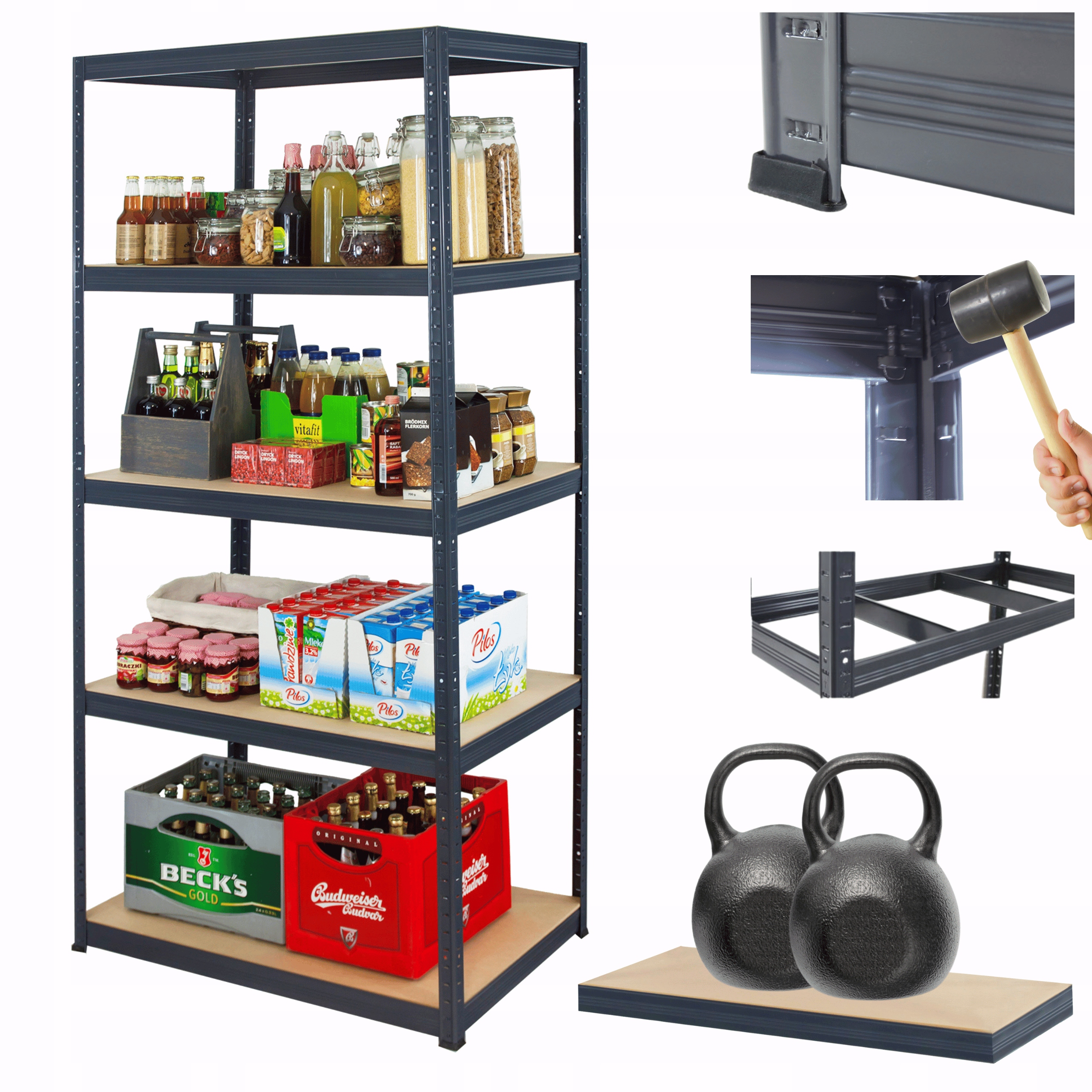 Kovový skladový regál Premium Helios 213x90x40 cm 5Px275 kg Pevný