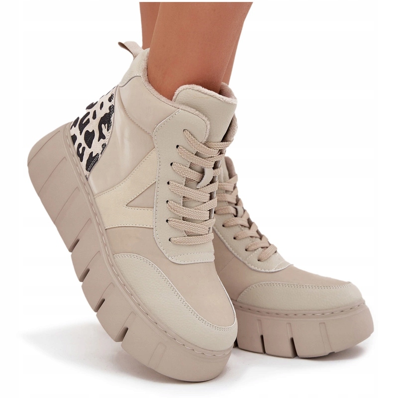 Dámské Kotníkové Boty Z Přírodní Kůže, Zateplená Platforma Vinceza 66838 Béžová 38