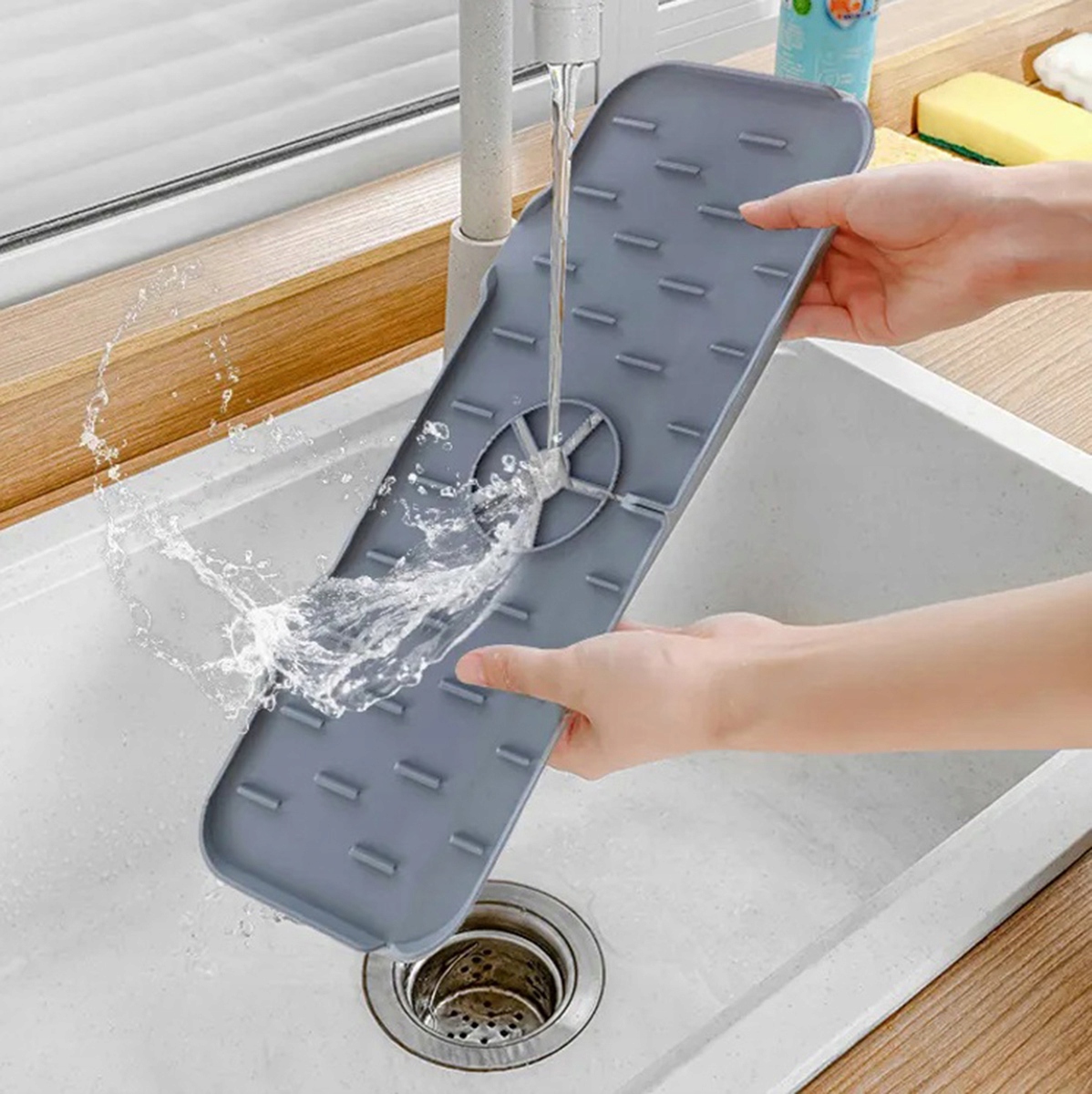 SILIKONOWA MATA NA ZLEW OCIEKACZ KUCHENNY OCHRONNY POD KRAN SZARY DA24 Długość 36.5 cm