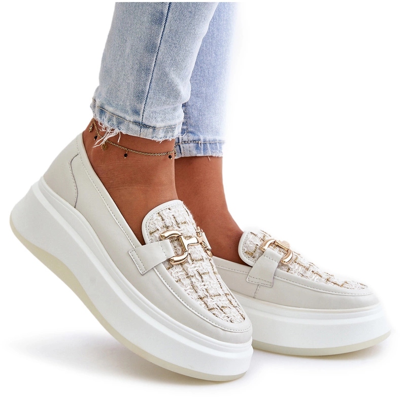 Mokasíny Přírodní Kůže Platforma Zlatá Ozdoba Vinceza 89105 J.béž 38