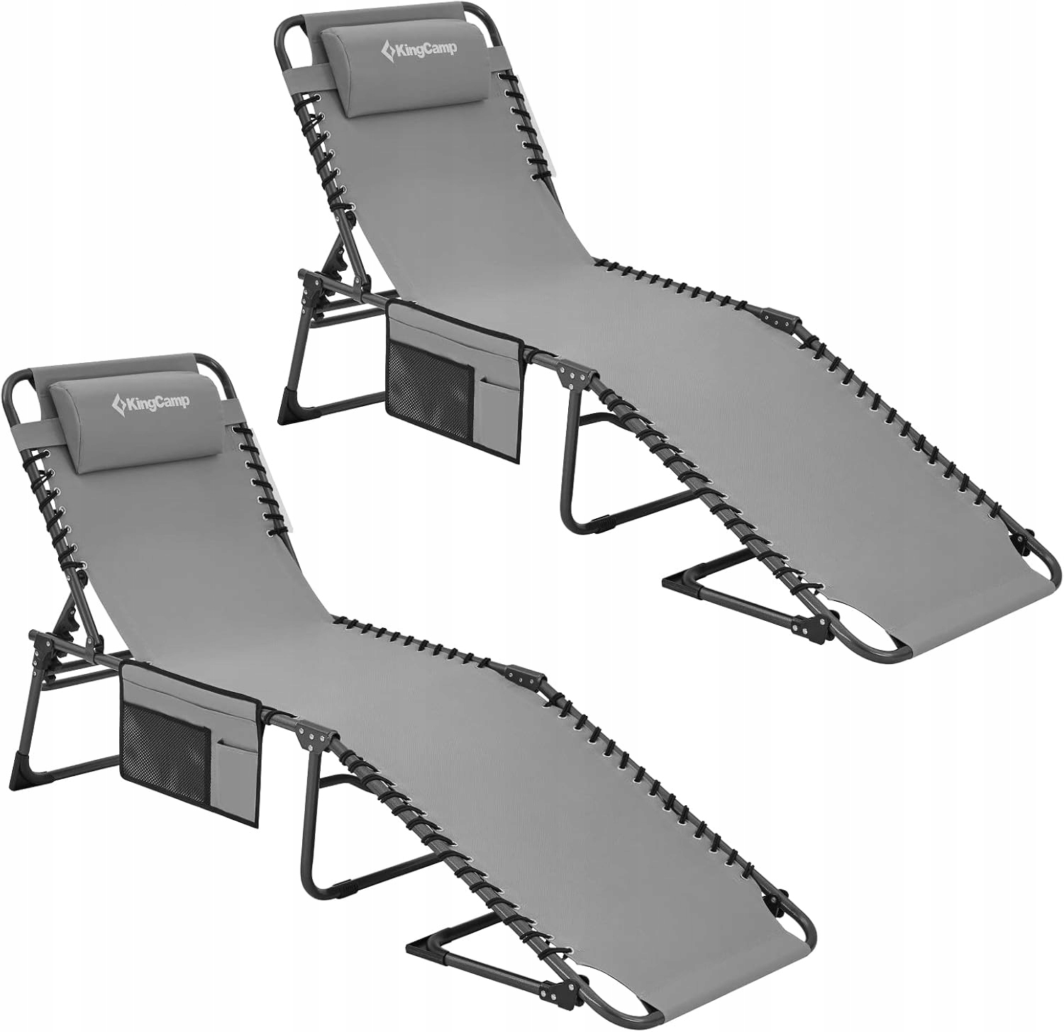 Sada 2 skladacích ležadiel KingCamp s vankúšom, 5 záhradných a plážových polôh