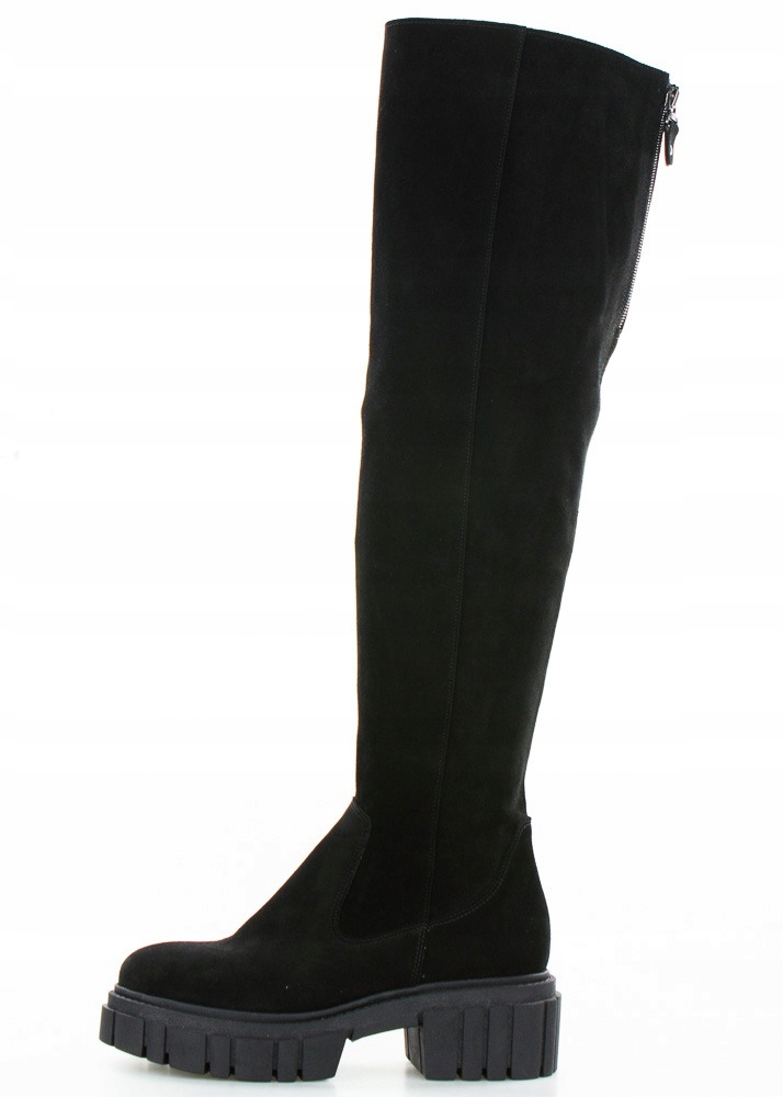 Černé Kožené Kozačky, Pevné Podpatky, Sempre 38