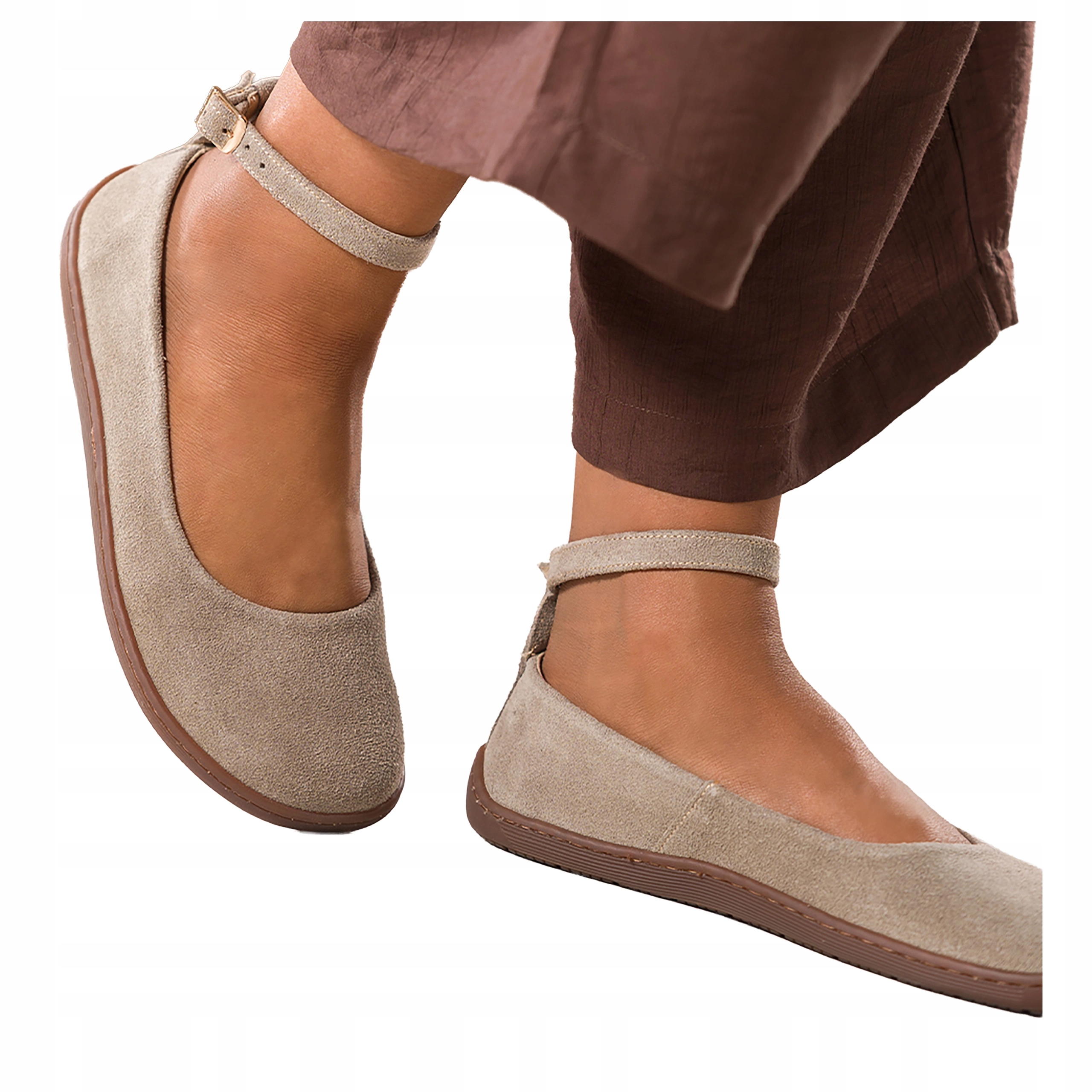 Béžové Baleríny Dámské Elastické Barefoot Široké Pohodlné Kožené vel. 38