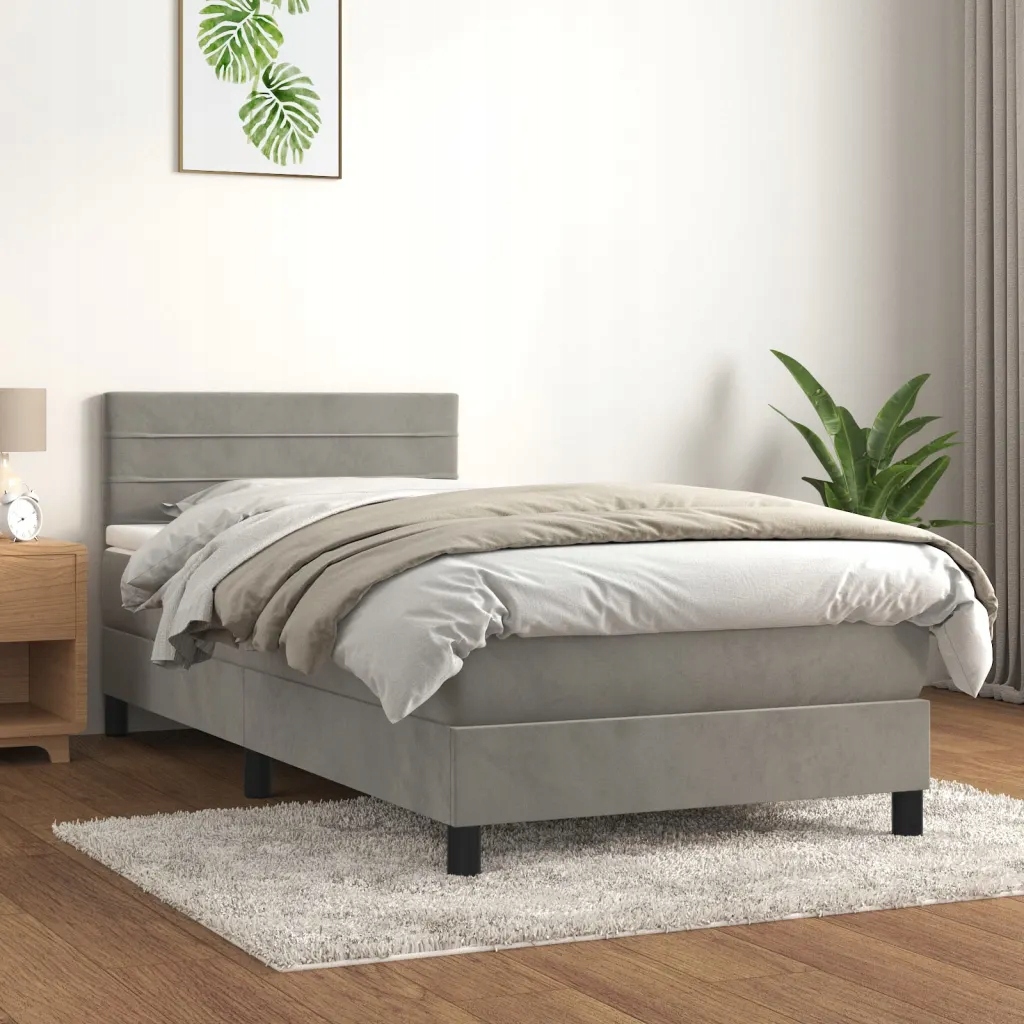 vidaXL Box spring postel s matrací světle šedá 100x200 cm samet
