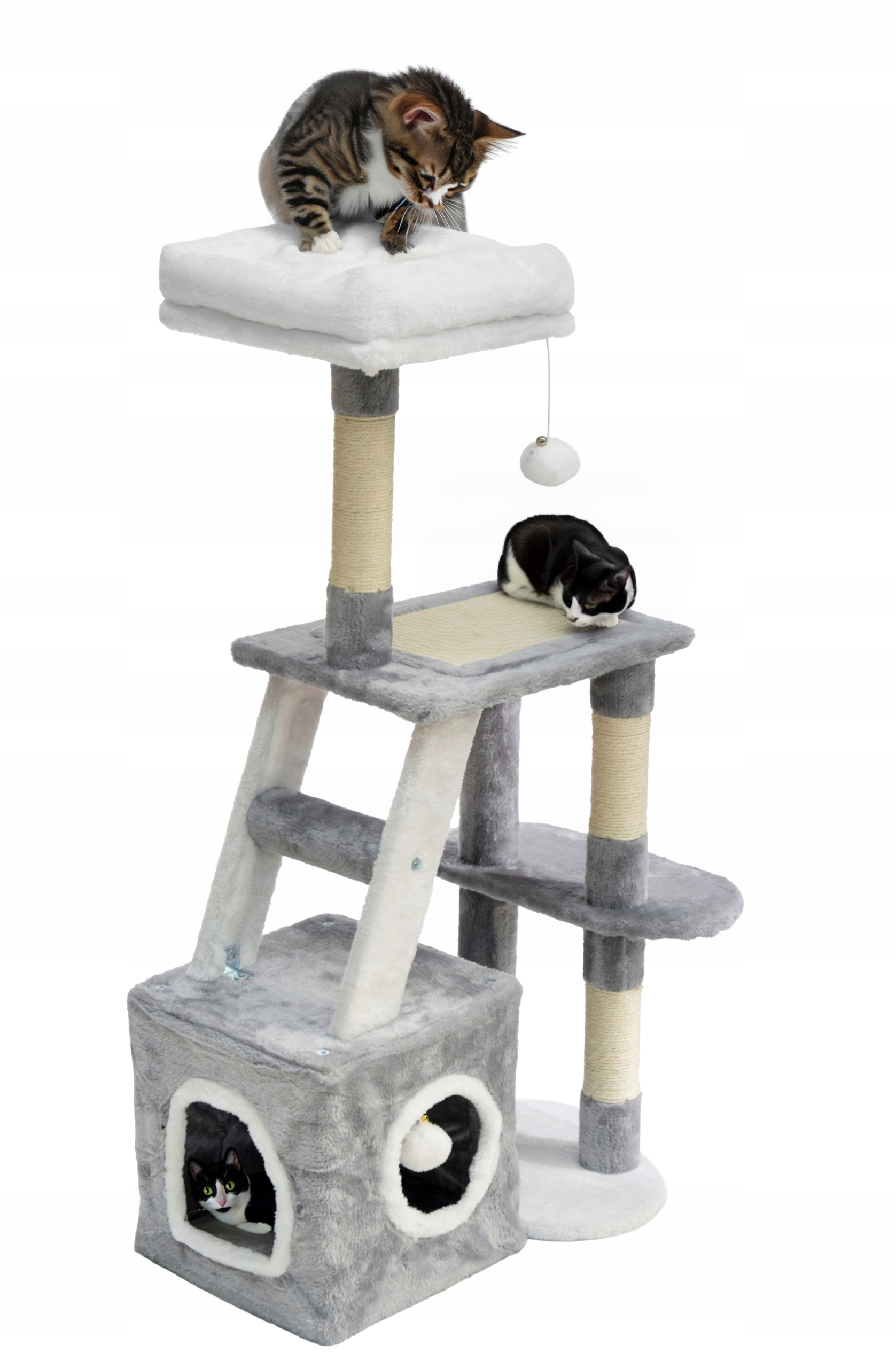 Levně Drapak pro kočky pelíšek domeček 4 úrovně Šedý 107 cm Royal&Petsky
