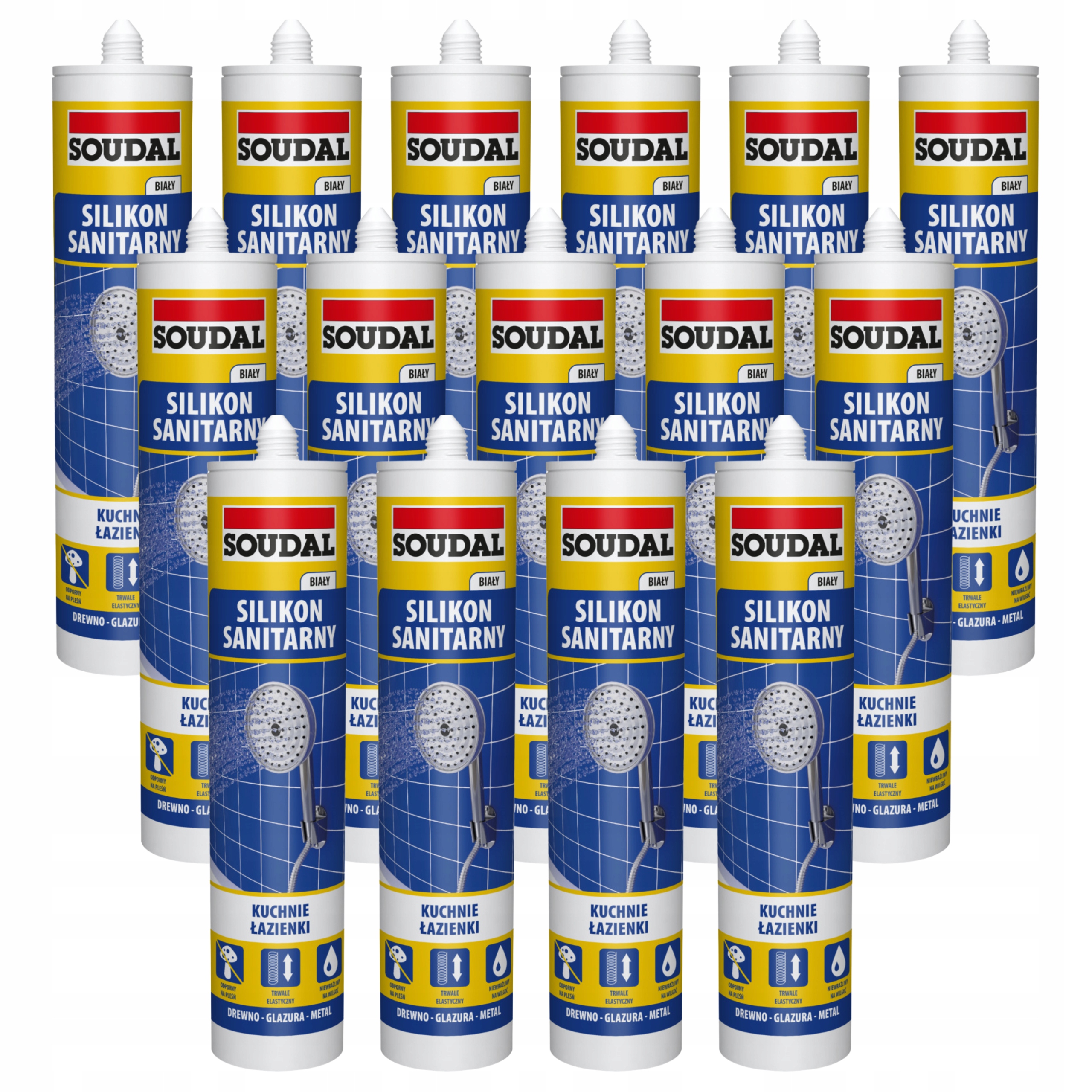 Sanitární silikon bílý Soudal 280 ml, těsnění odolné proti plísním, 15 ks