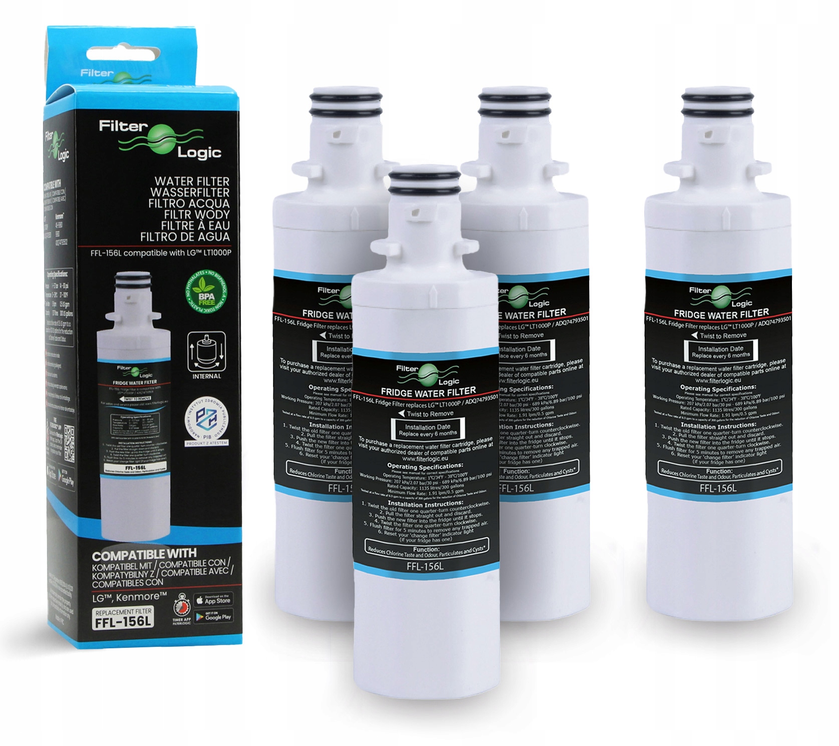 Filtr wkład wody do lodówki FilterLogic FFL-156L 4 szt.