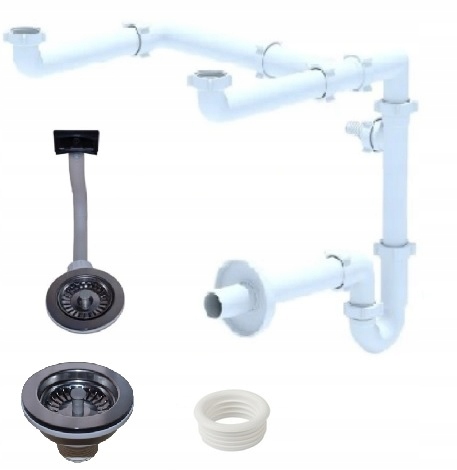 Syfon zlewu OSZCZĘDZAJĄCY MIEJSCE 2 x DUŻE SITKA