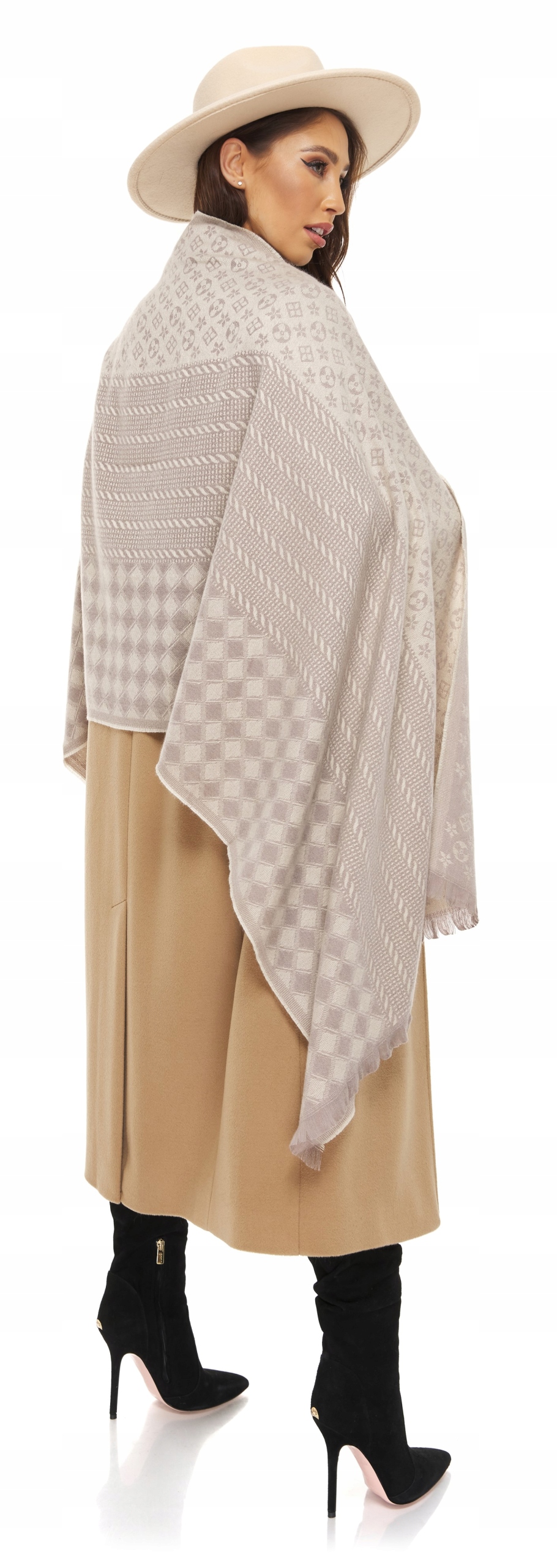 SZAL SZALIK DAMSKI CIEPŁY azteckie wzory LUI beż Płeć kobieta