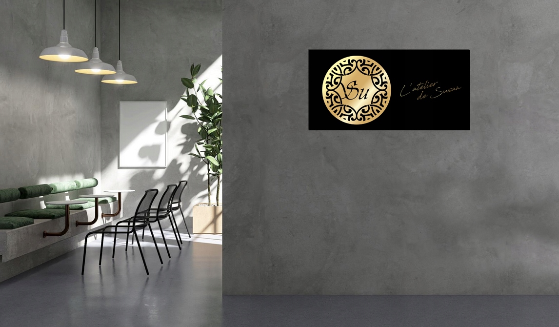 ELEGANCKA REKLAMA FIRMY / CZARNA BIAŁA TABLICA ZE ZŁOTYM LOGO GLAMOUR SZYLD Szerokość produktu 150 cm