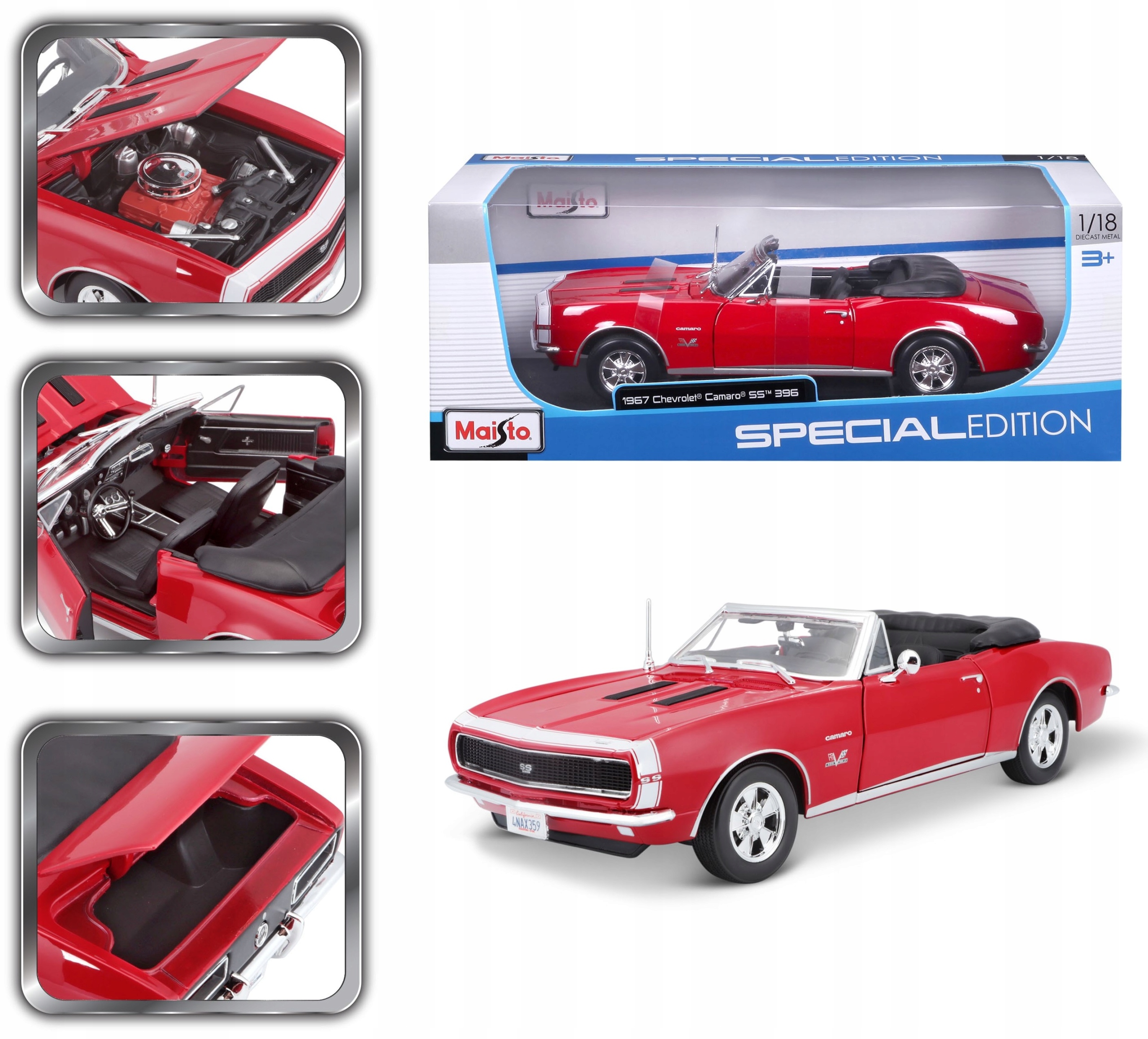 Chevrolet Chevy Camaro Rs Ss 396 1967 Maisto 1:18 Red 31684 Model Auta