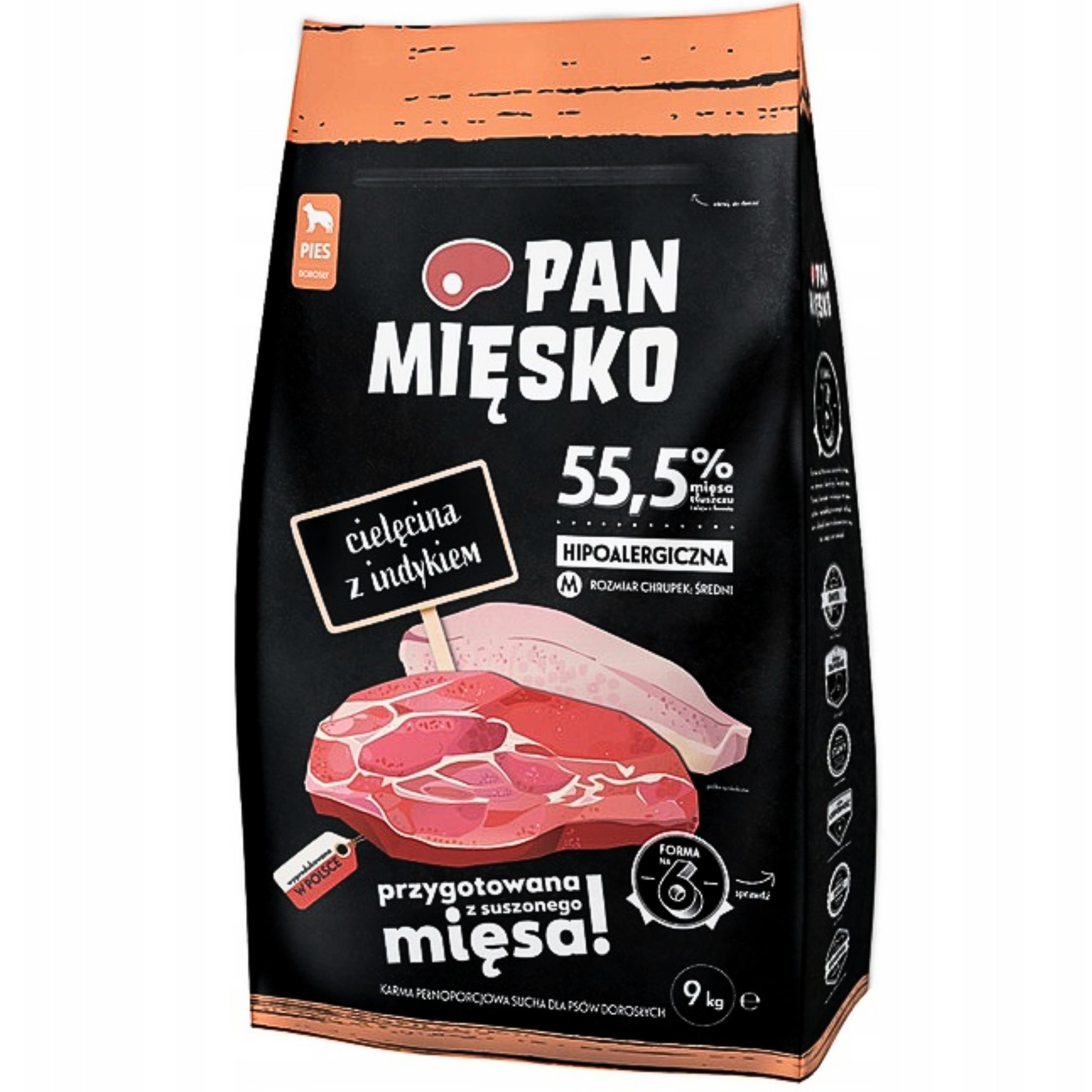 Pan Mięsko Karma sucha Cielęcina z Indykiem chrupki M 9kg hipoalergiczna