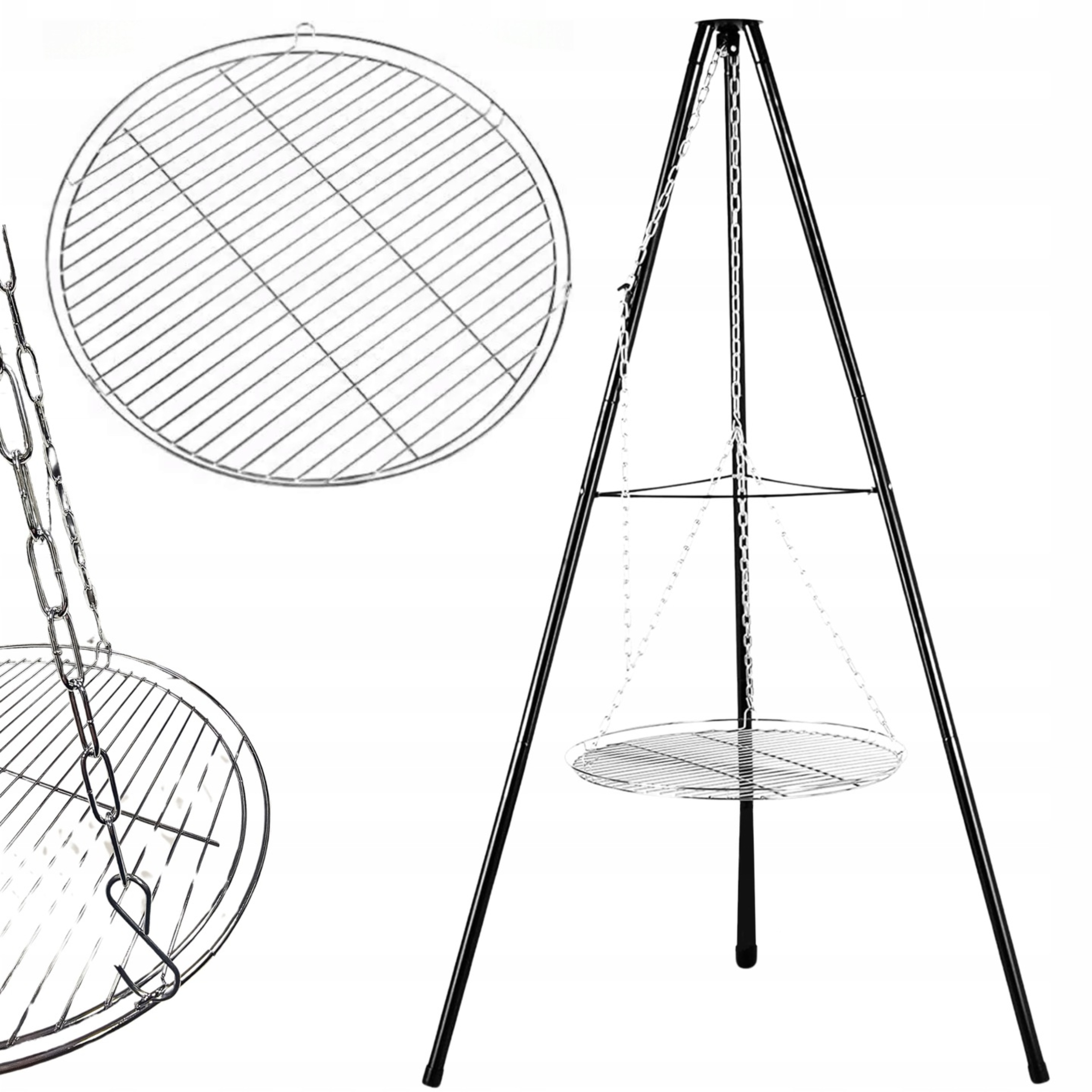 Grill Trójnóg Na Ognisko Ogrodowy Z Rusztem Do Palenisk 60 CM Wysokość 152