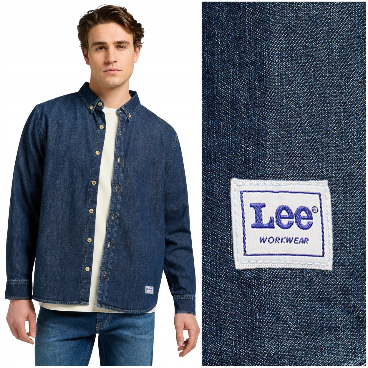 Lee Workwear No Pocket Button Down volná pánská džínová košile L