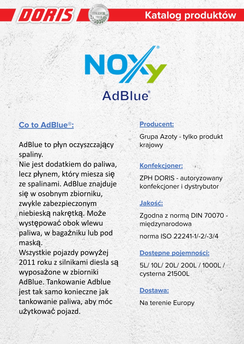 Doris NOXy AdBlue dostawa cysterną 5000L Stan opakowania oryginalne