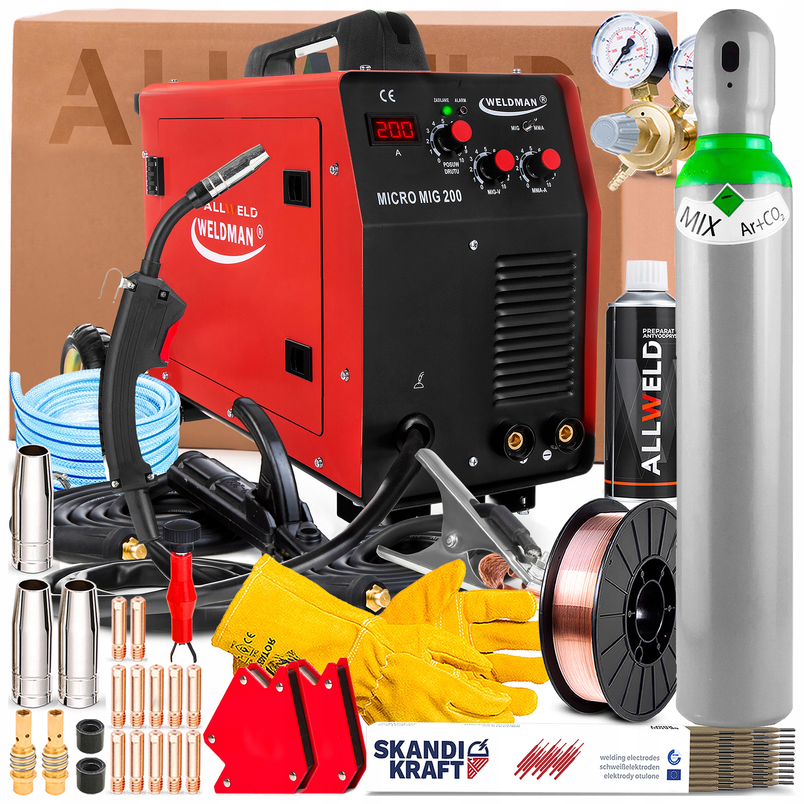 Spawarka Weldman Micro Mig 200 230V 200A Mma Flux Stal Aluminium 2-ROLKOWA