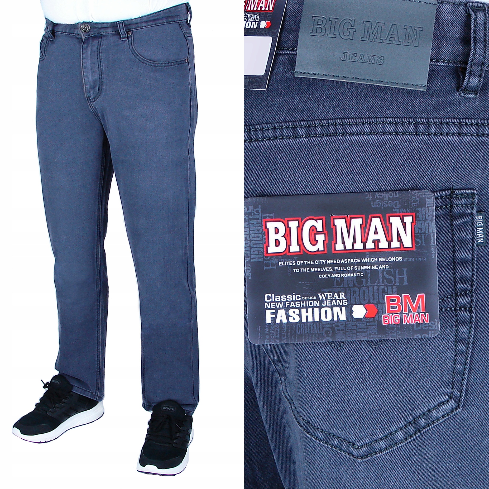 SPODNIE MĘSKIE JEANSOWE SZARE W37 L32 W96-98 cm