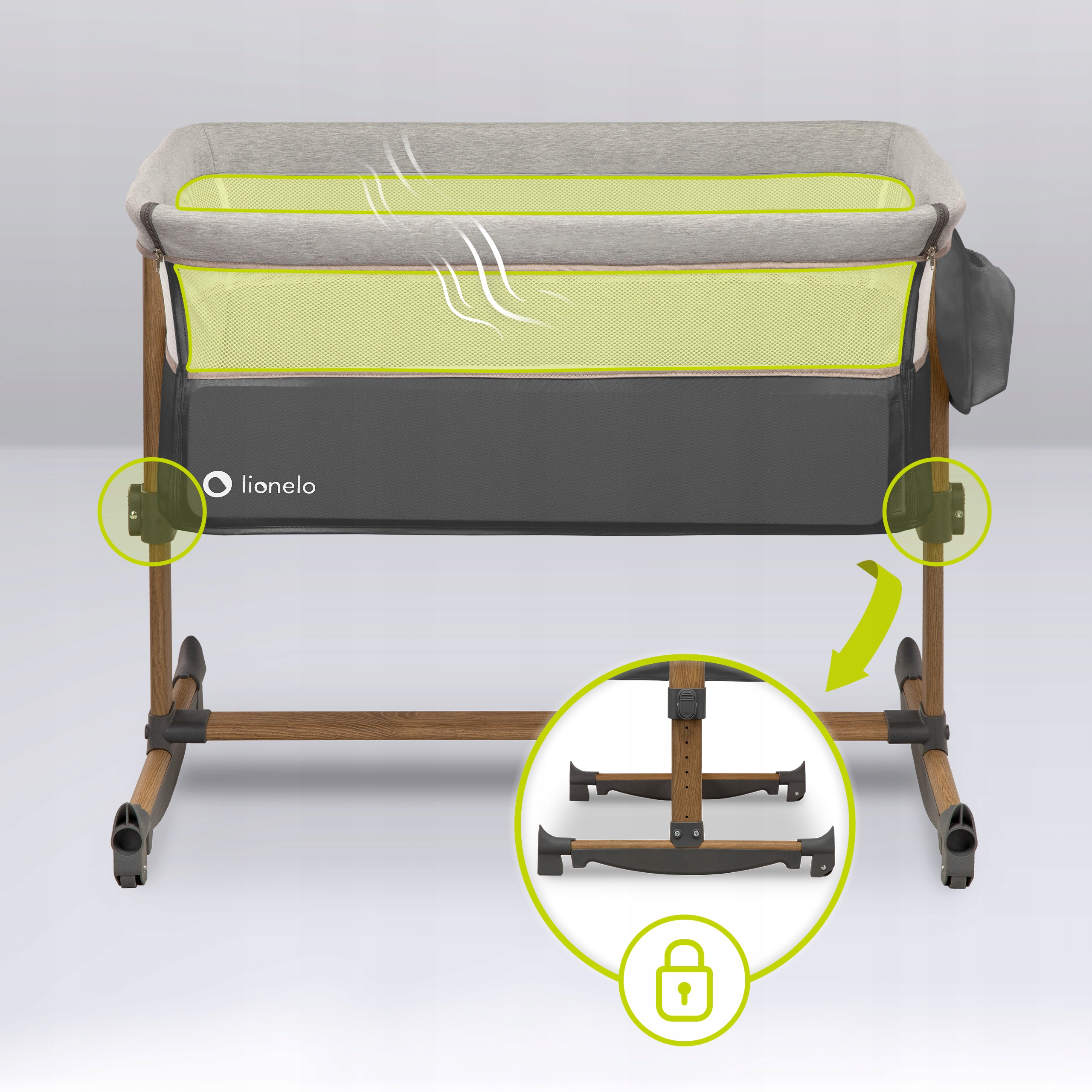 ŁÓŻECZKO DOSTAWNE TURYSTYCZNE 3w1 LIONELO LEONIE + KOCYK BAMBUSOWY GREY Długość 94 cm