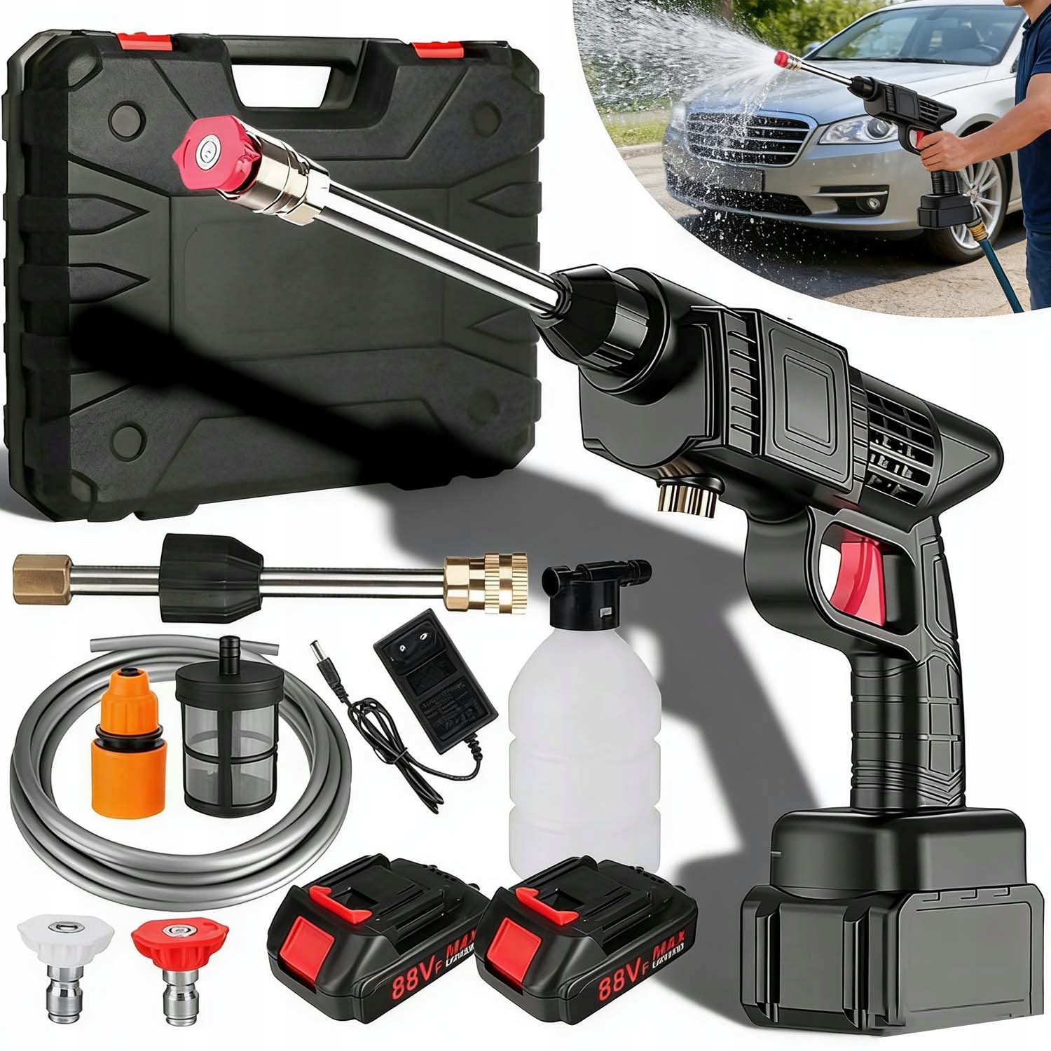Myjka Ciśnieniowa Akumulatorowa Bezprzewodowa 2 Akumulatory Przenośna 88V